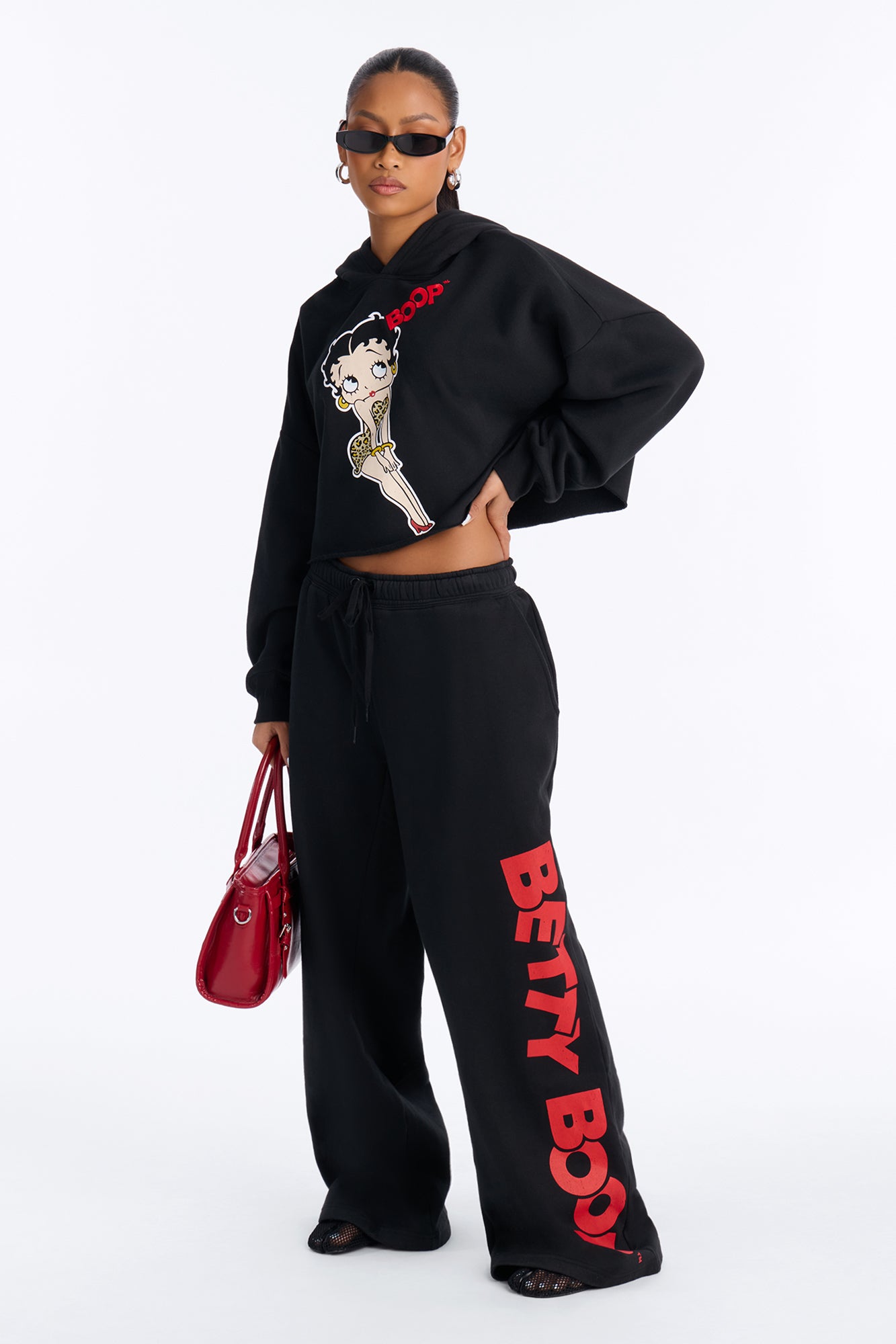 Betty Boop Embroidered Logo Straight Leg Sweatpants - Black
