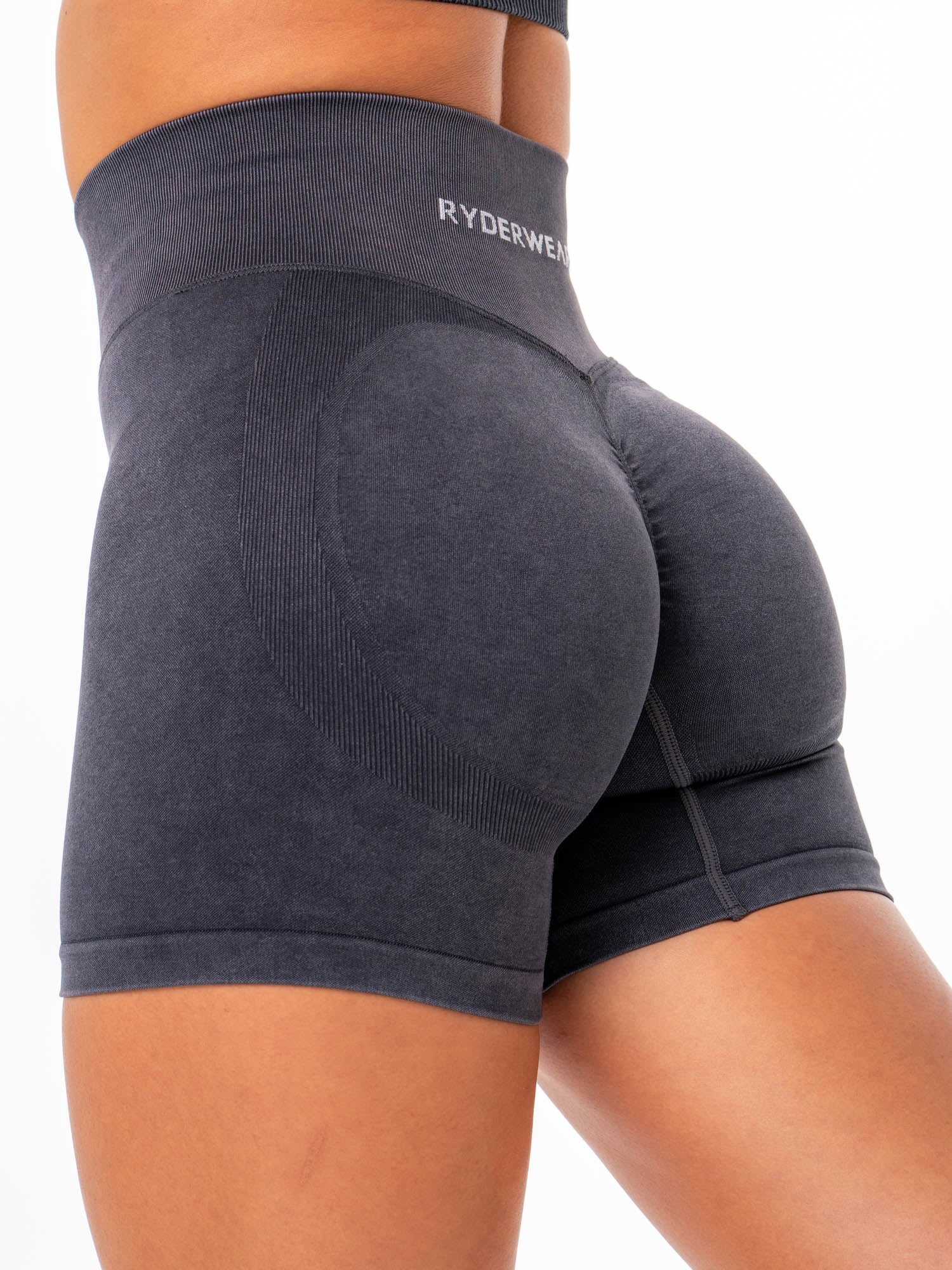 Stonewash Scrunch Seamless Shorts -  Black Stonewash