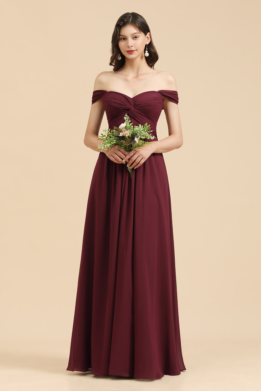 Elegant Off-The-Shoulder Sweetheart Floor-Length A-Line Chiffon Bridesmaid Dresses