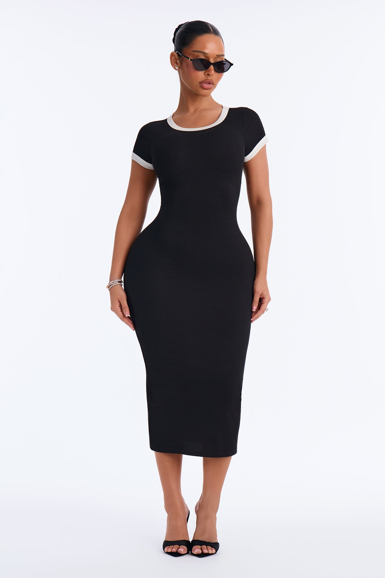 Local Favorite Short Sleeve Tee Midi Dress - Black/combo