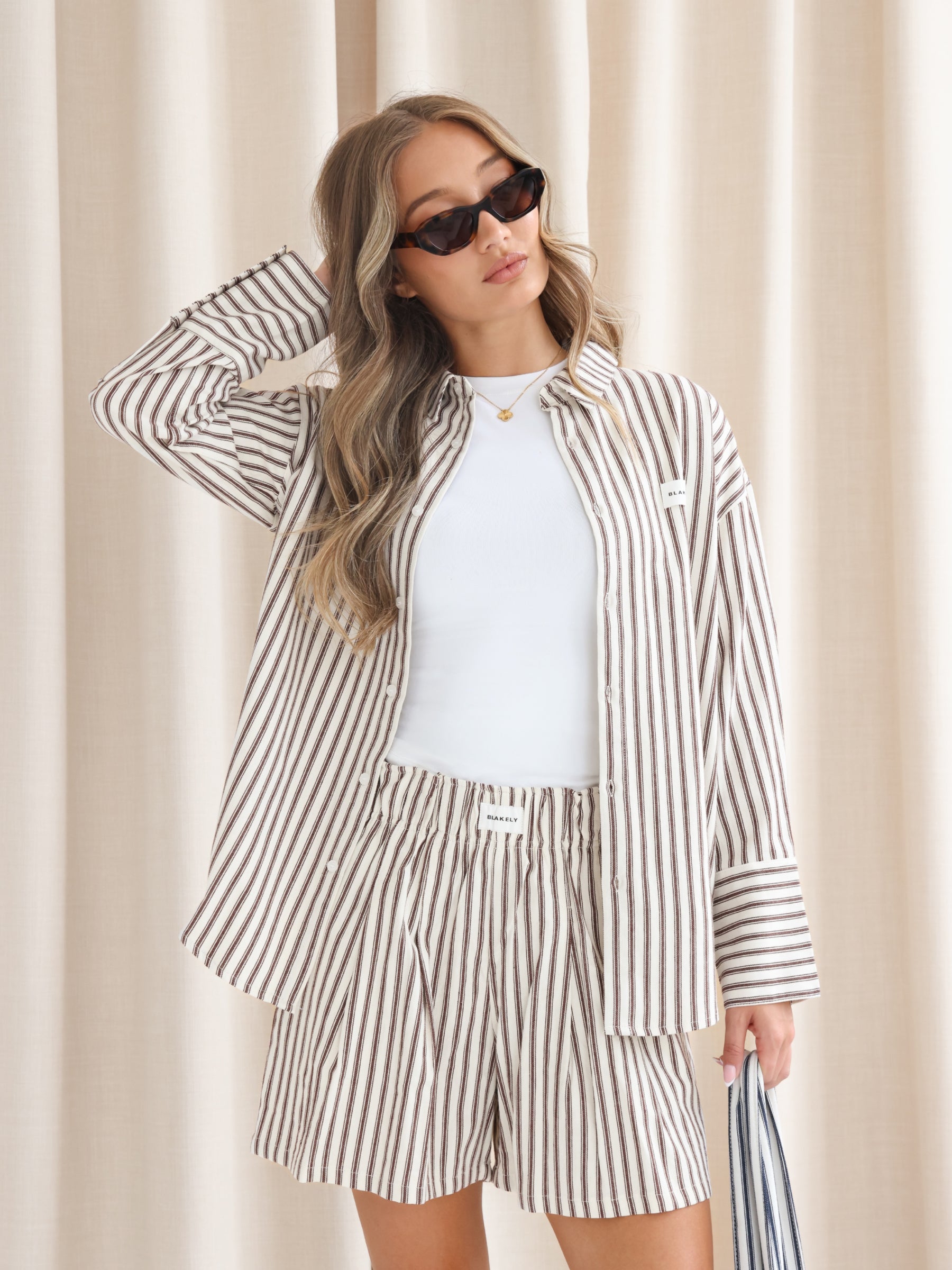 Lou Oversized Stripe Shirt - Chestnut Brown