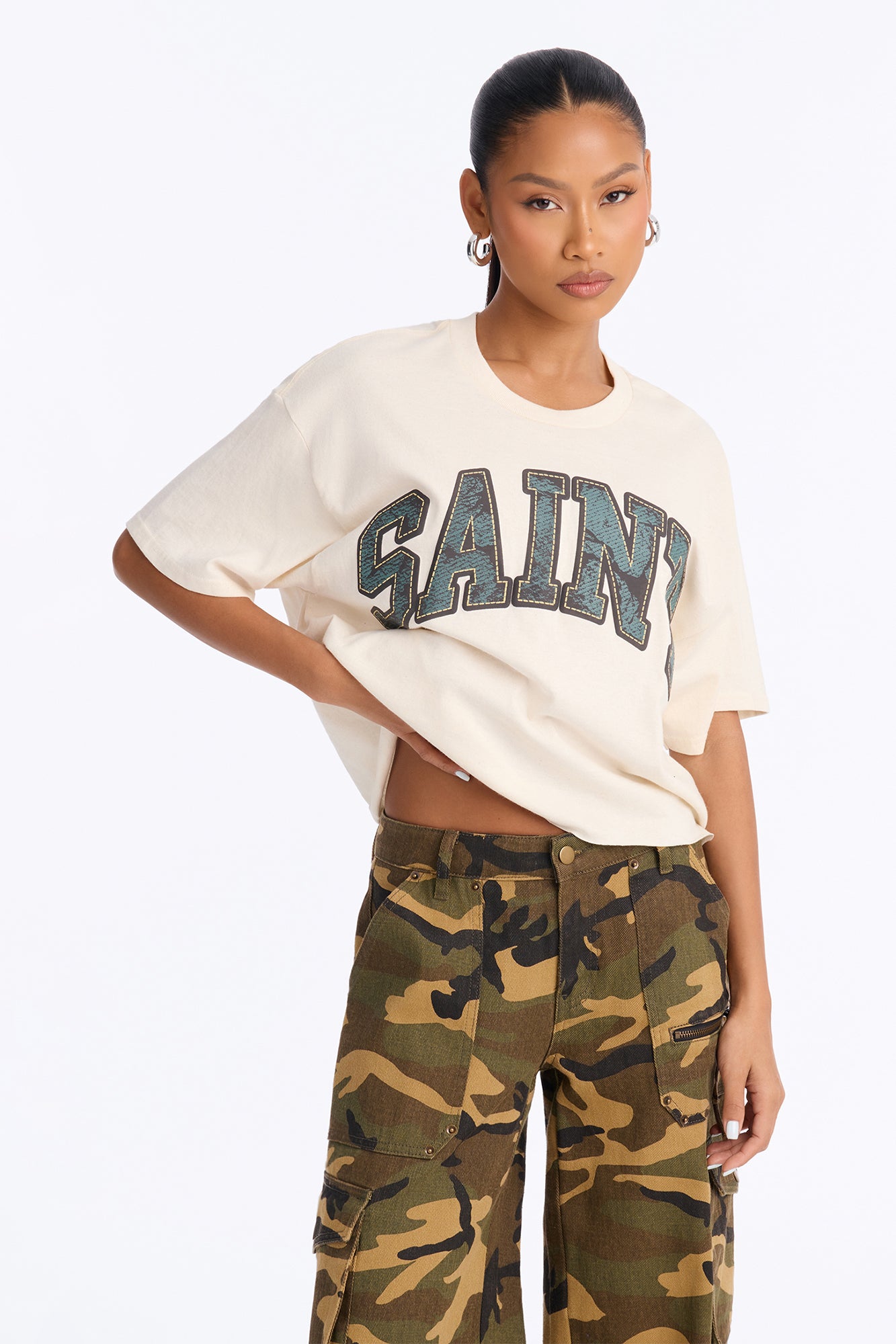 Saintly Cherub Raw Hem Tee - Natural