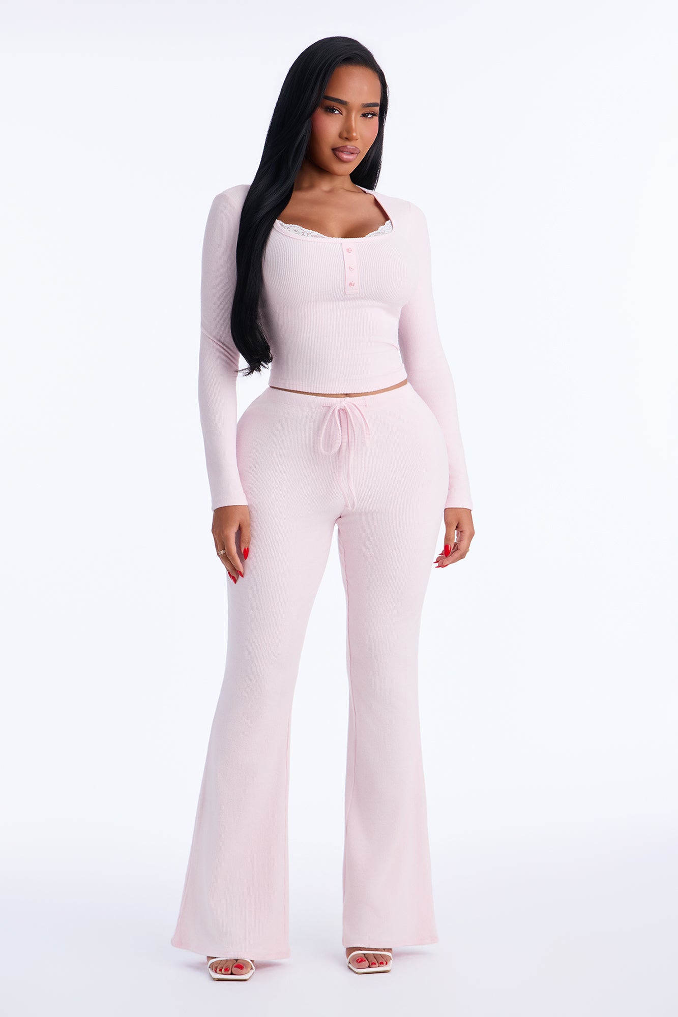 Lace Lounge Pant Set - Pink