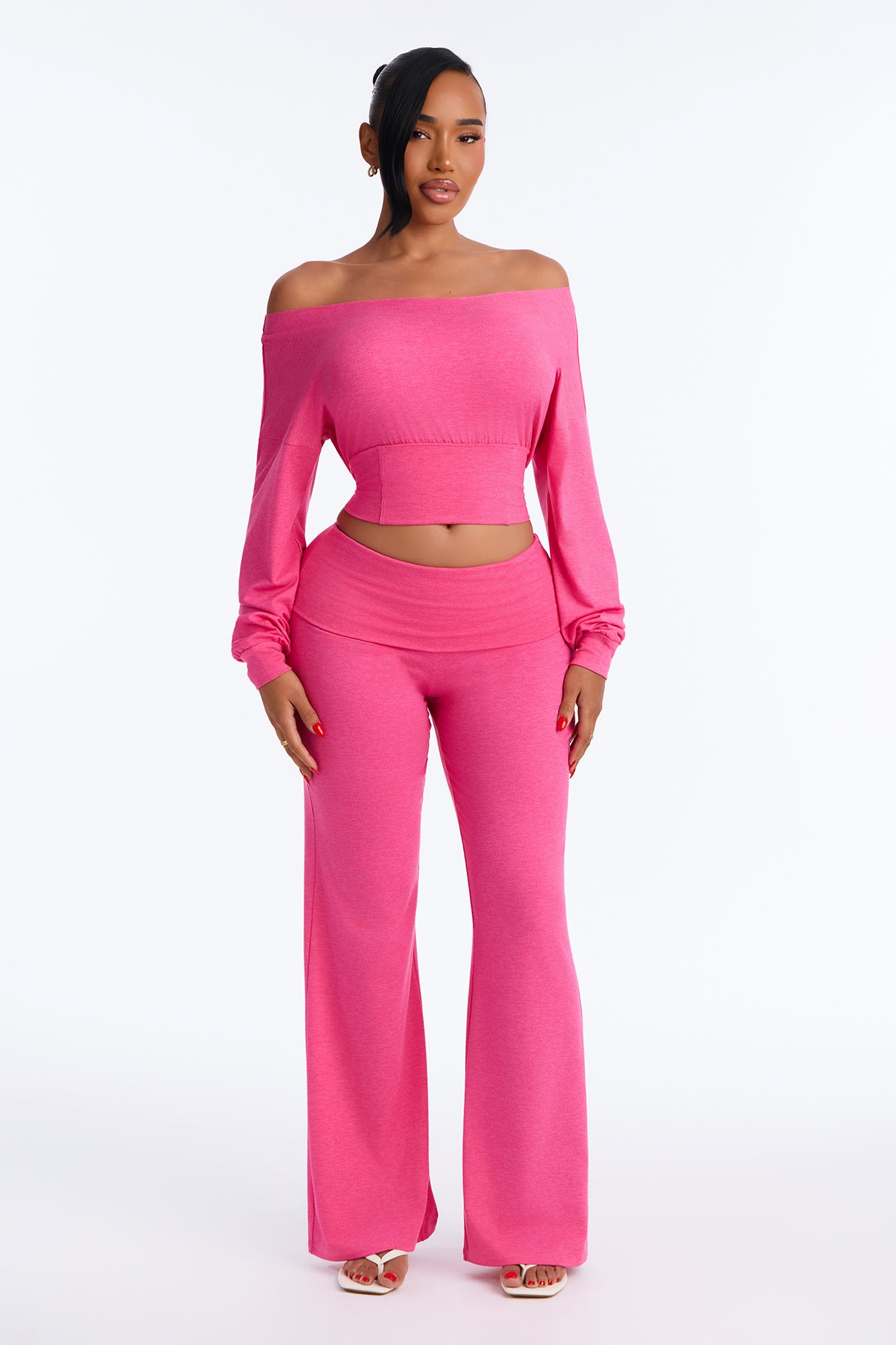 Miley Off Shoulder Pant Set - Bubblegum Pink