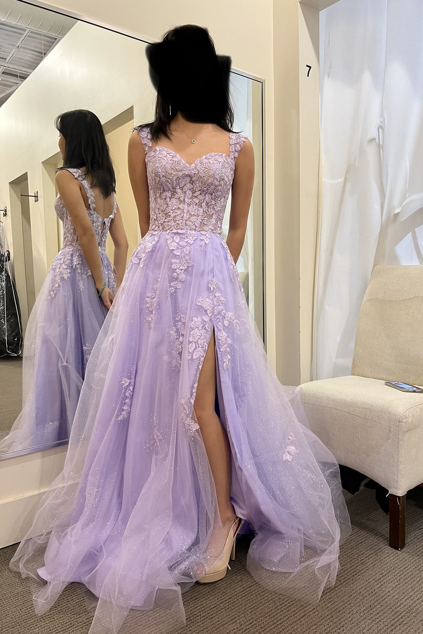 Lavender Sleeveless Mermaid Sweetheart Front Split Evening Dress With Lace Appliques