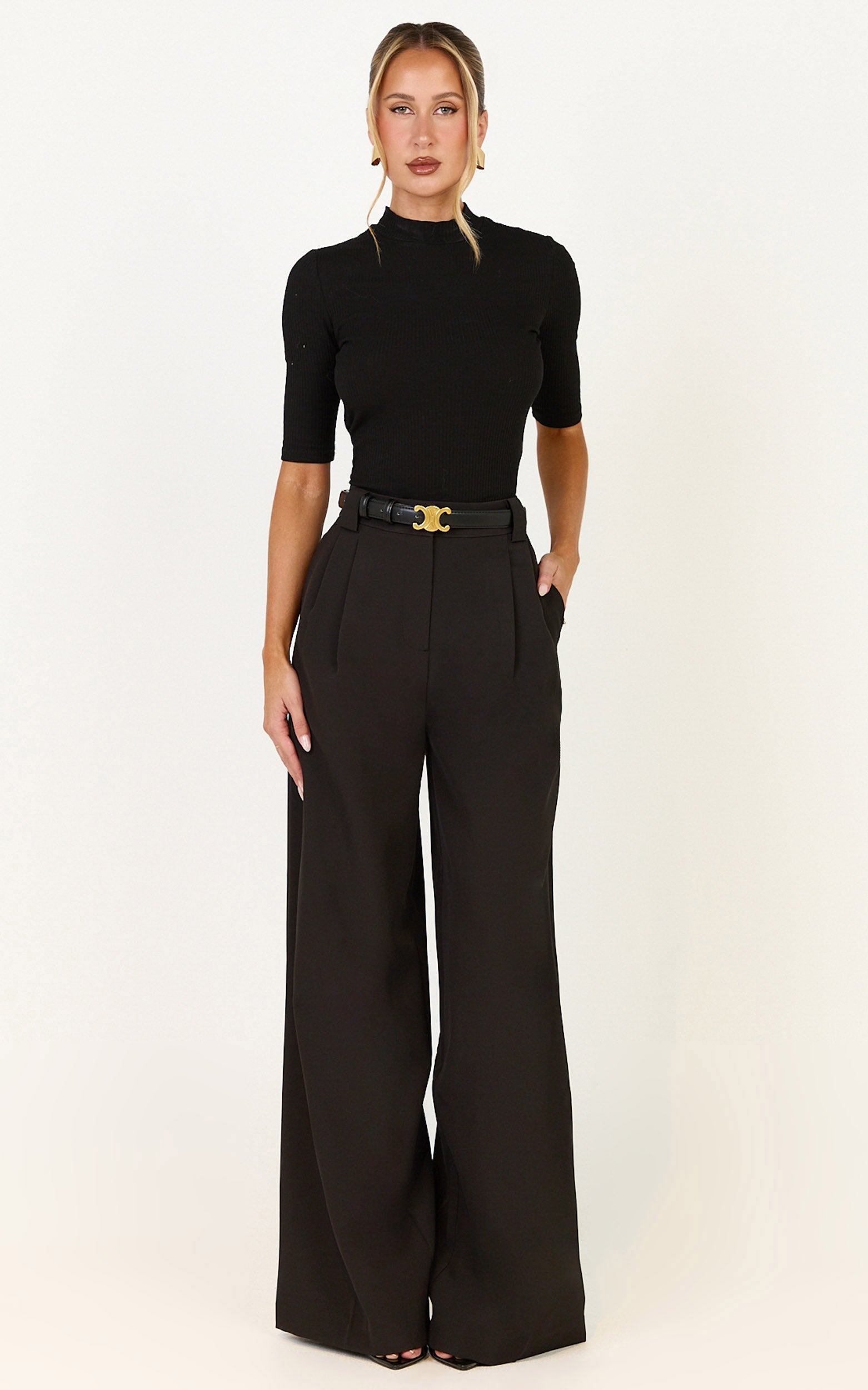 Jane Pants - High Waist Tailored Wide Leg Pants in Black