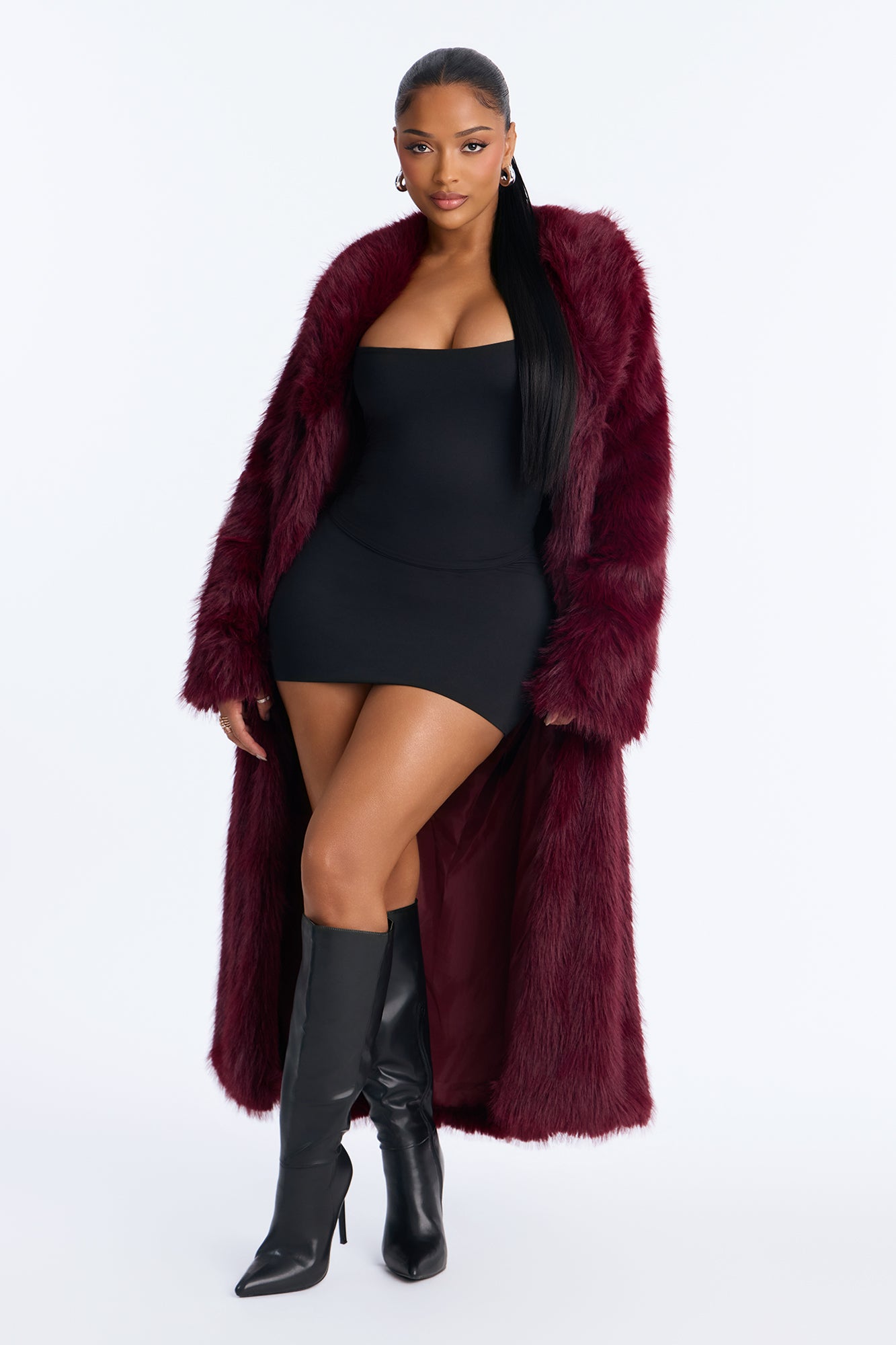 Jobelle Faux Fur Coat - Burgundy
