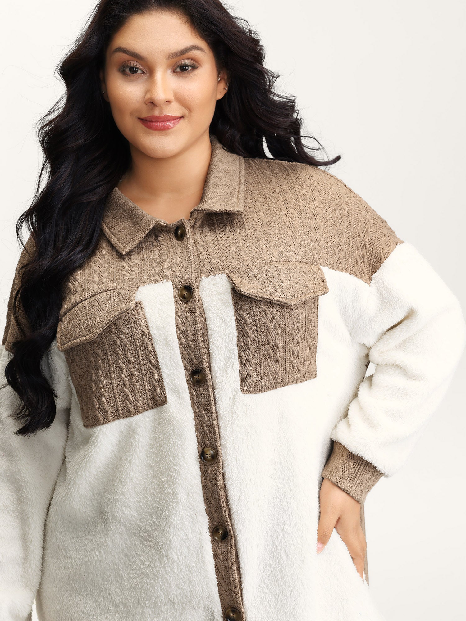Colorblock Chest Pockets Button Coat