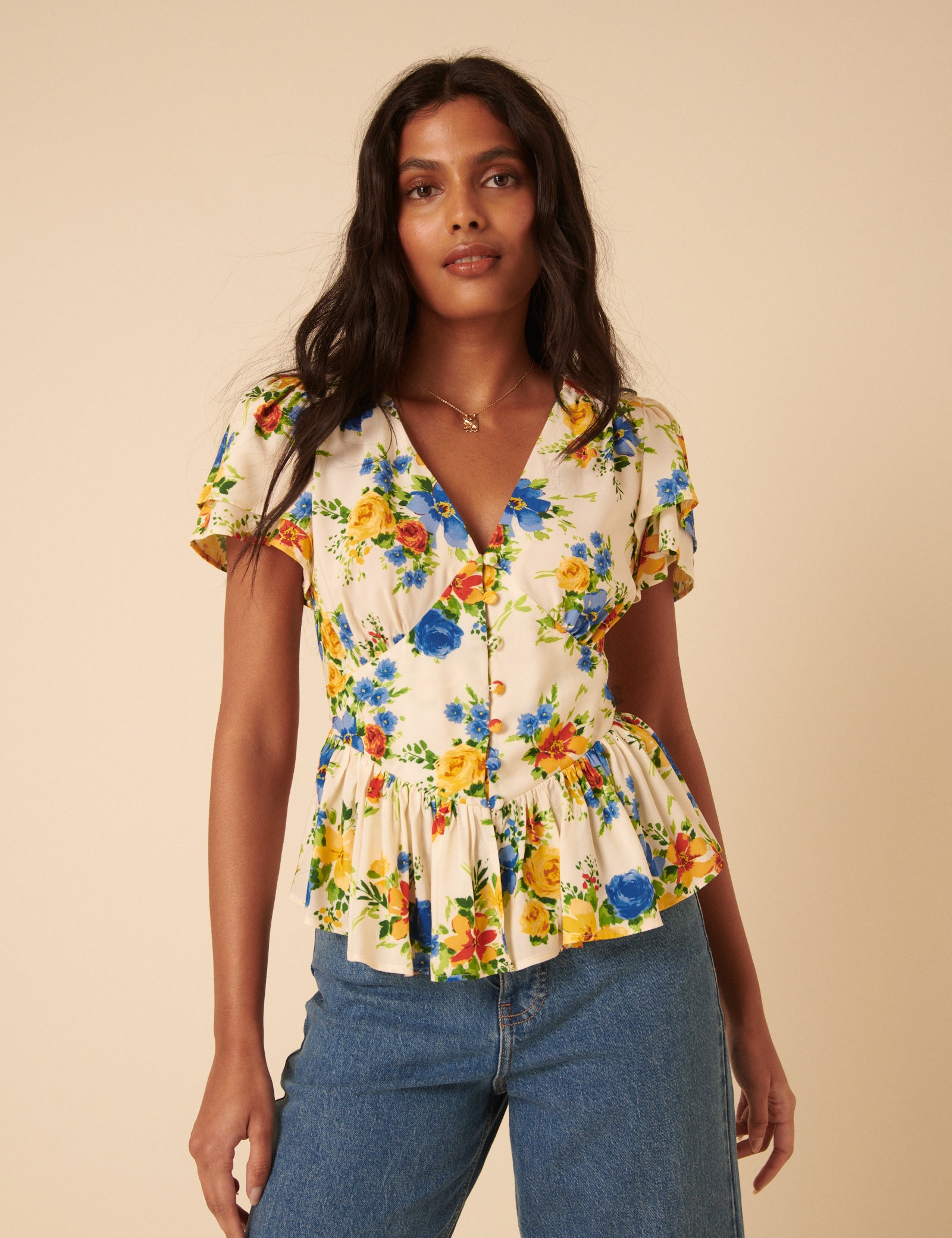 White Floral Peplum Top