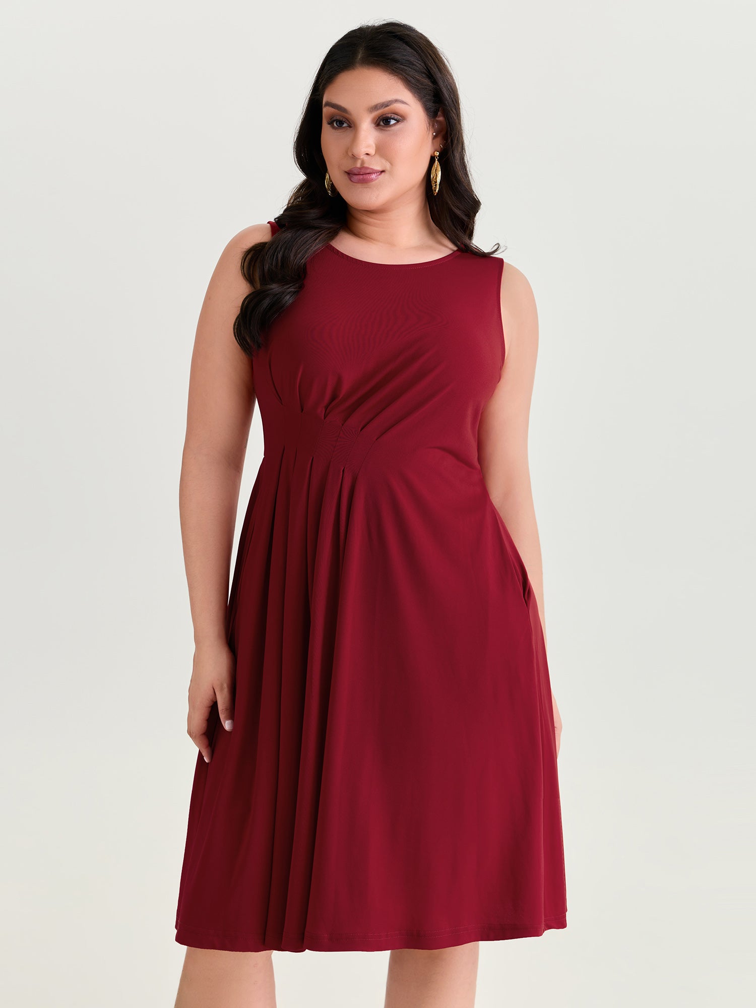 Draped Sleeveless Pleated Mini Dress