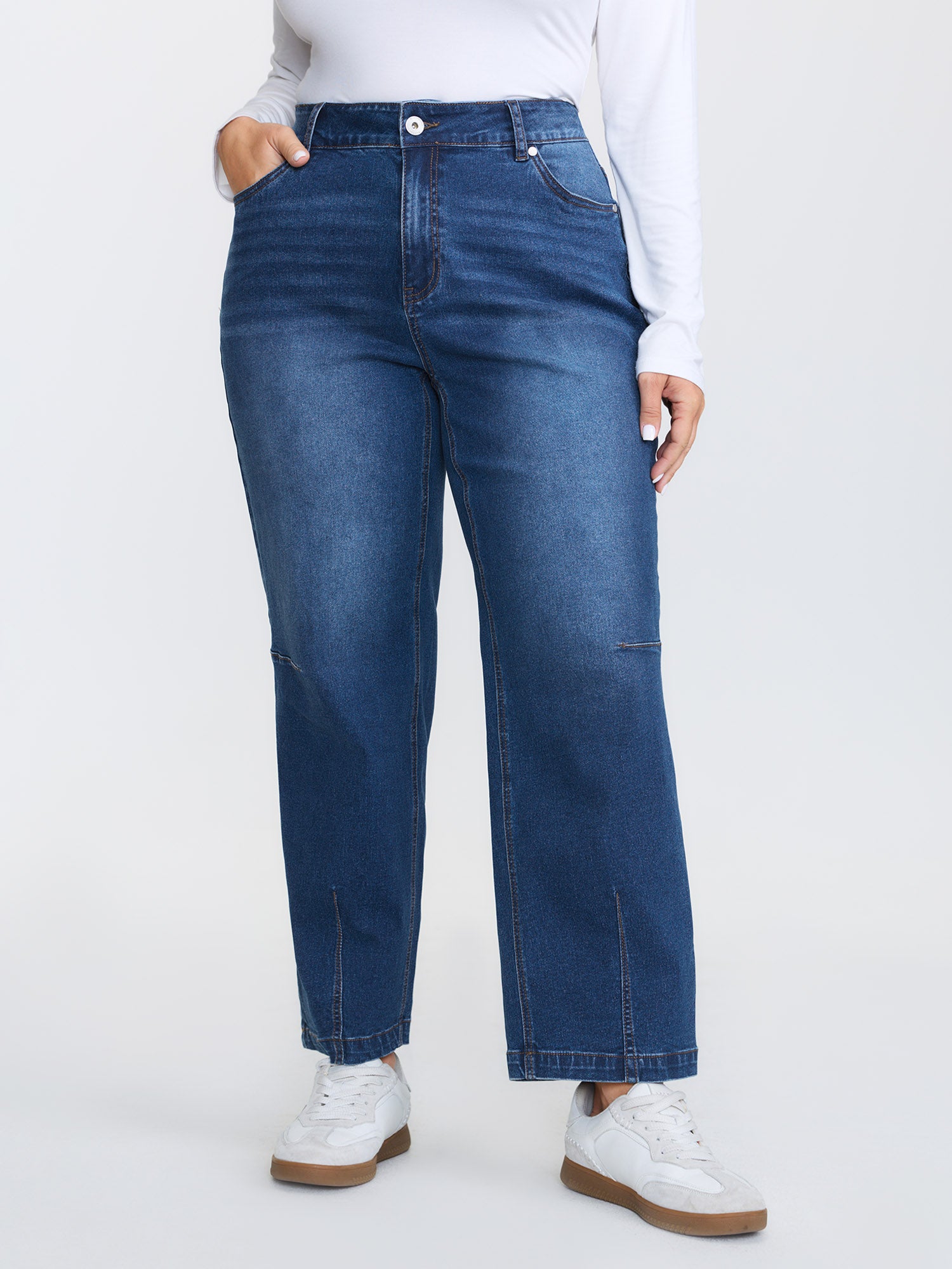 Stretchy Mid-Rise Straight-Leg Jeans