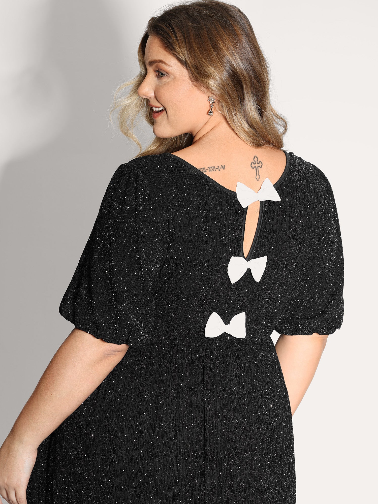 Bowknot Rhinestone Pockets Mini Dress