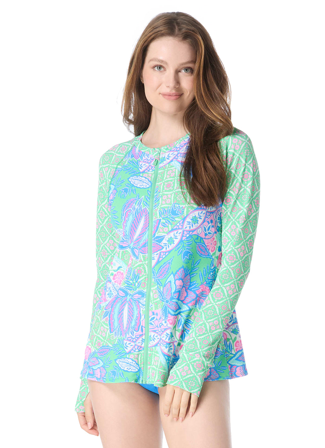 Beach House Women's Estate Mosaic Mary Pique Long Sleeve Zip Front Rashguard