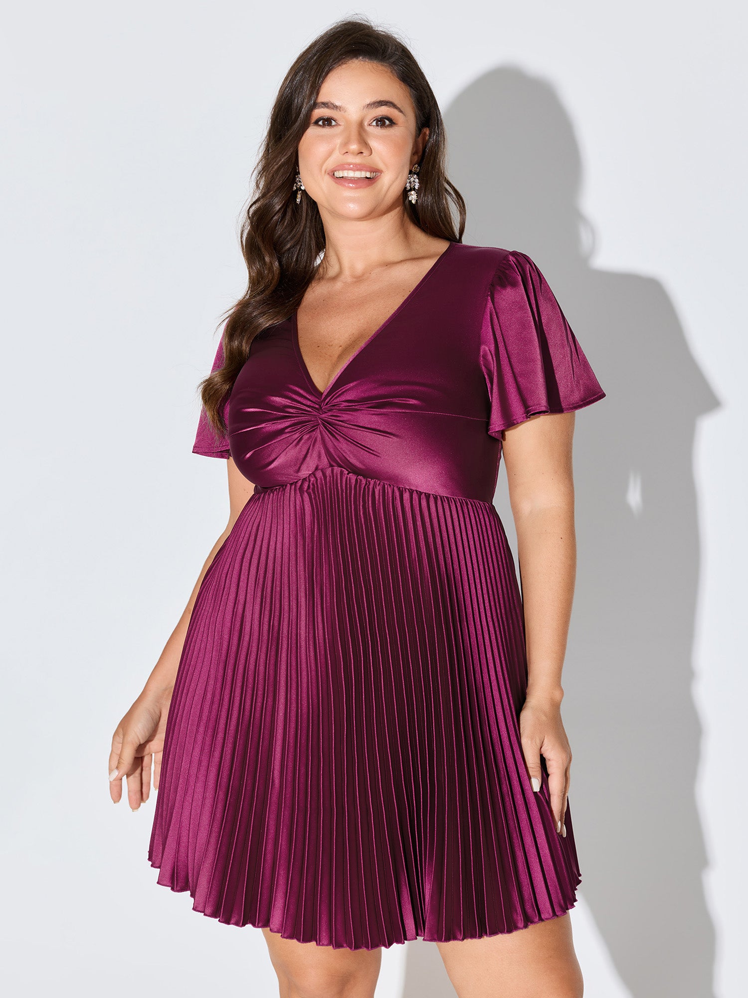 Ruched Pleated Skirt Built-In Shorts Mini Dress