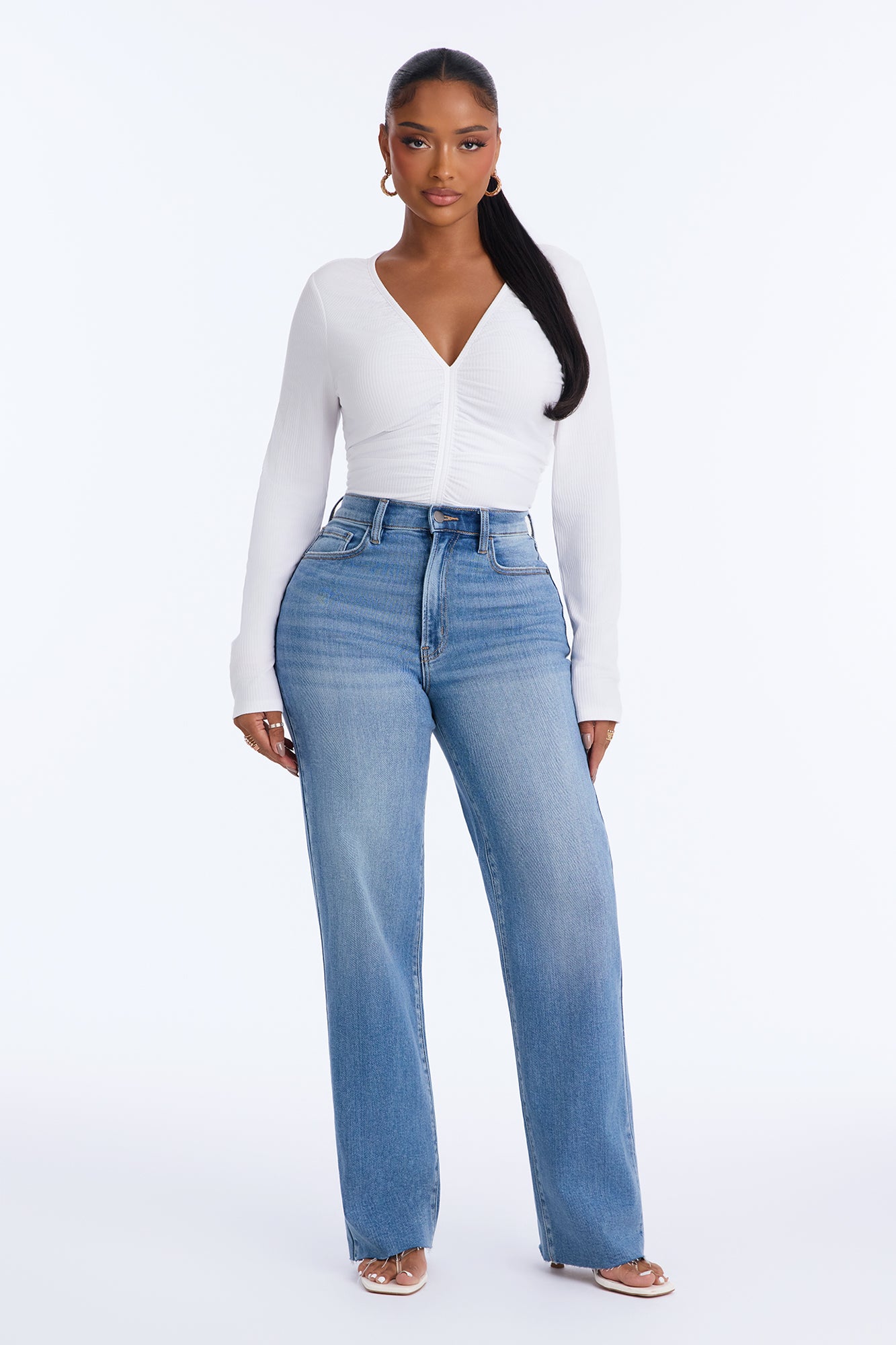 No Filter Premium High Rise Stretch Straight Leg Jeans - Medium Wash