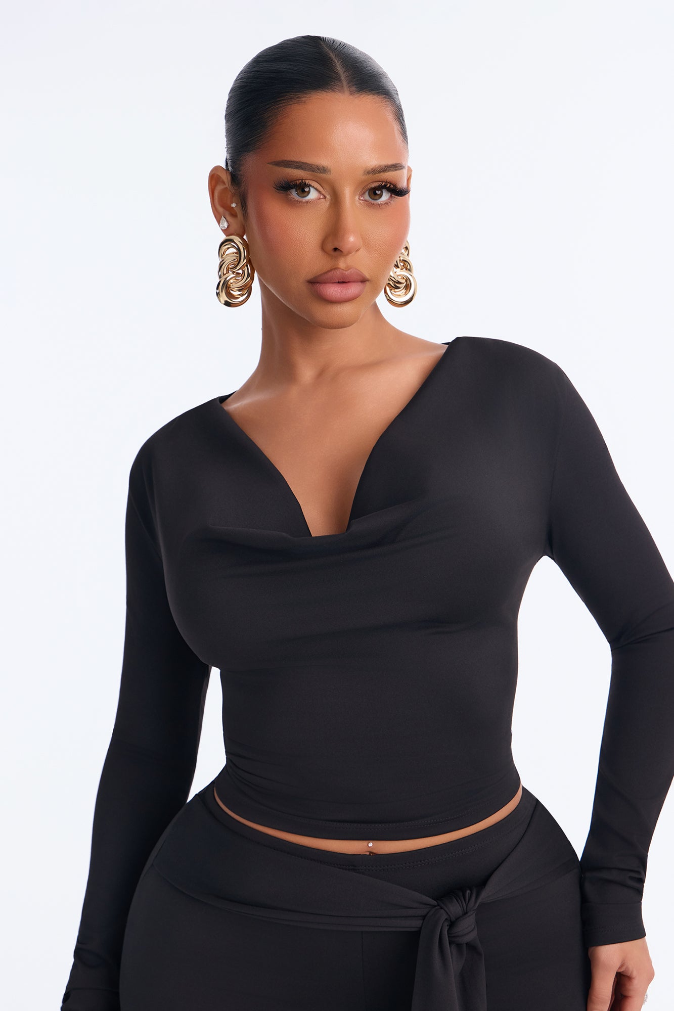 Oden Cowl Neck Capri Set - Black
