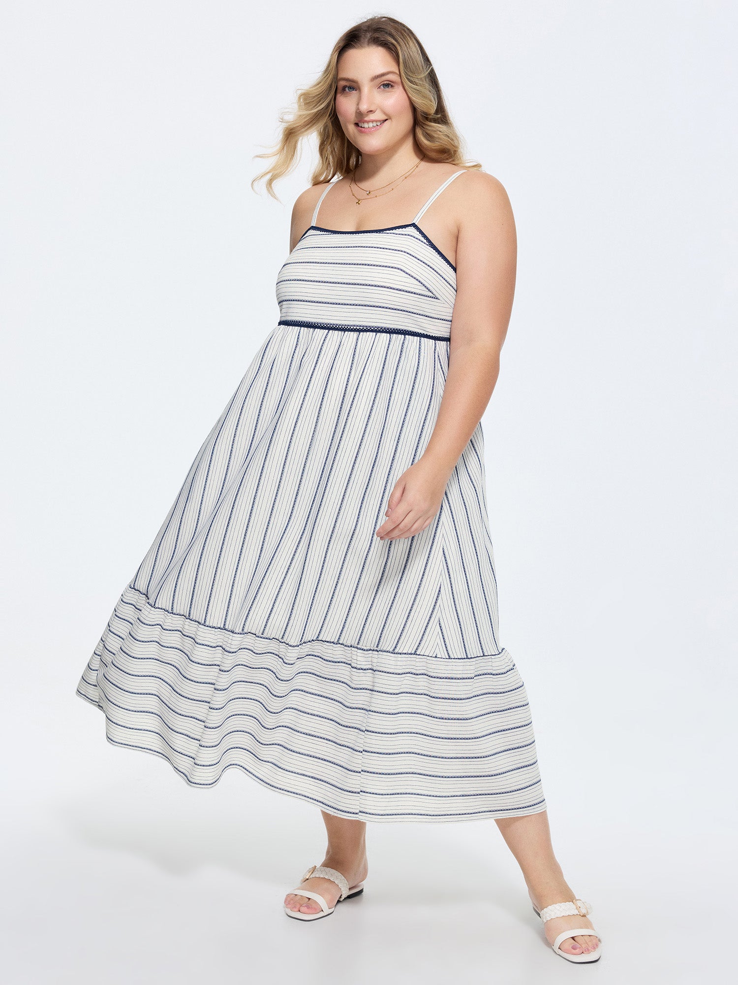 Asymmetrical Striped Print Cami Midi Dress