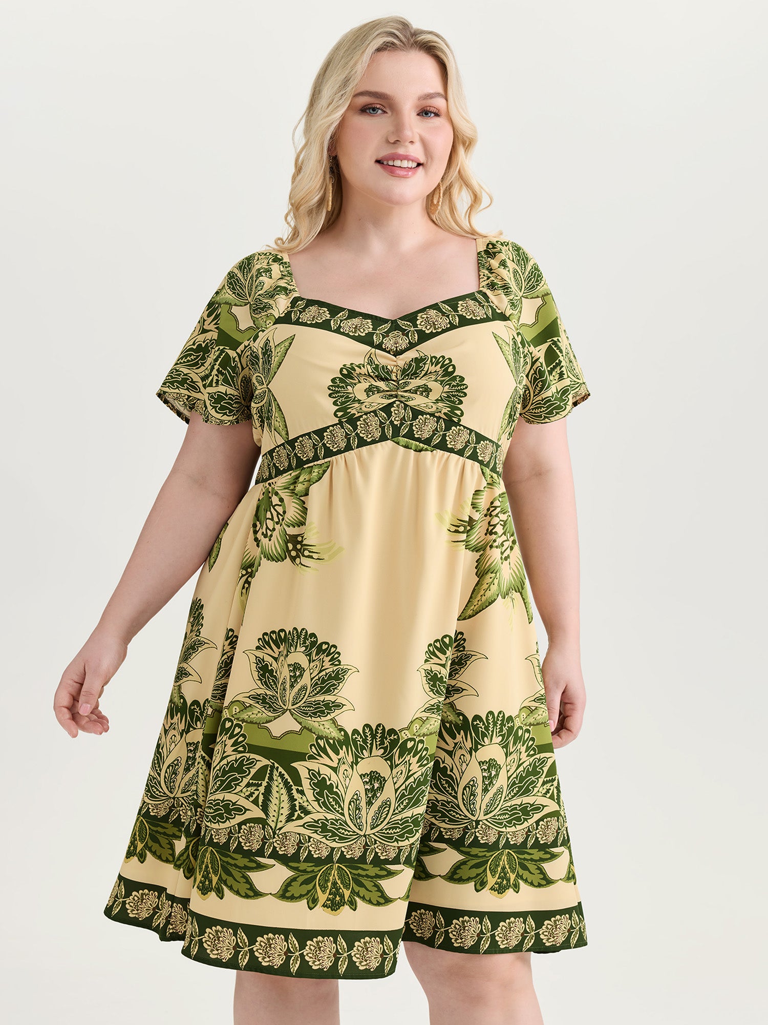 Large Floral Print Sweetheart Neckline Mini Dress