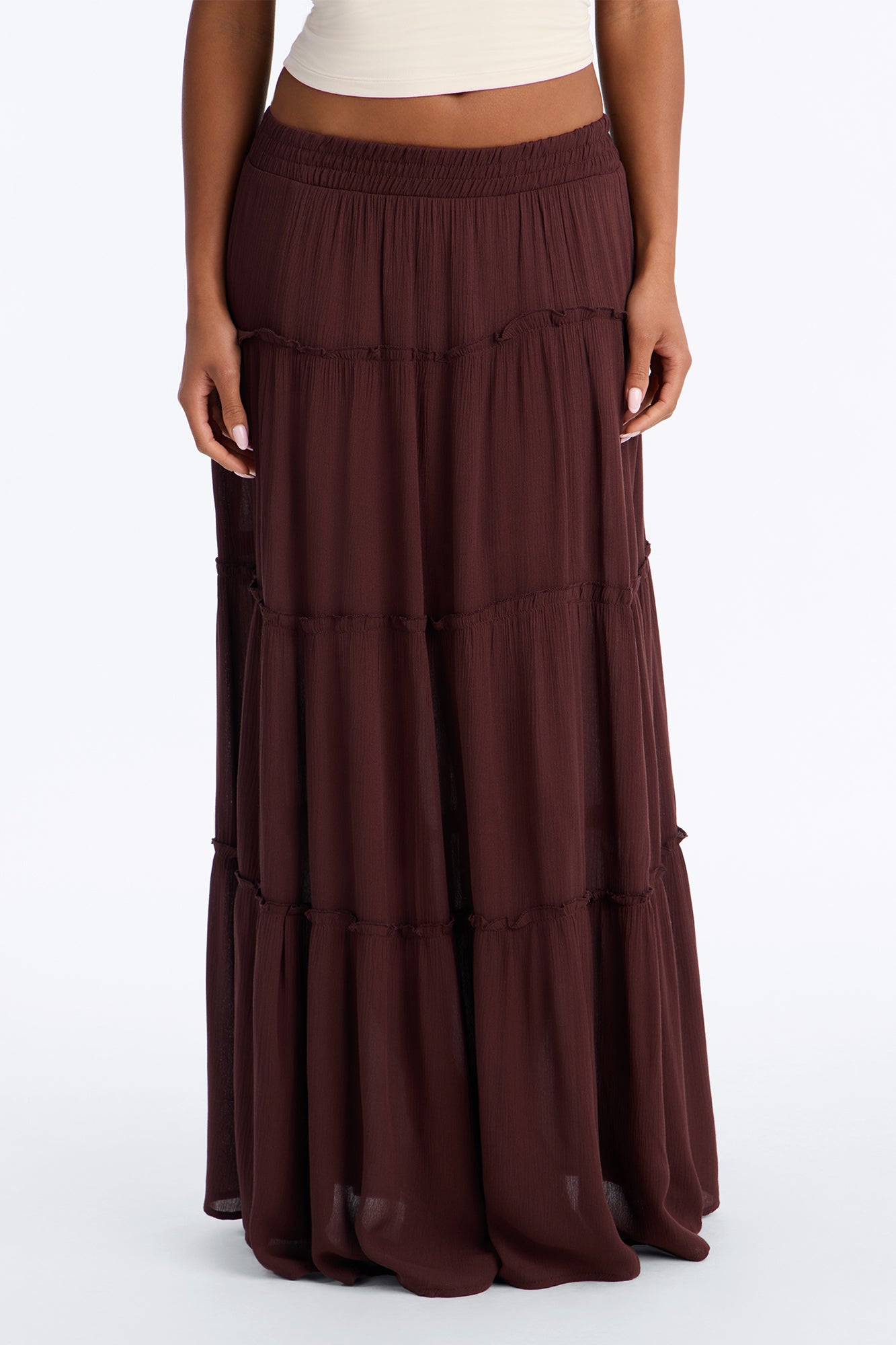 Holly Mid Rise Tiered Maxi Skirt - Chocolate