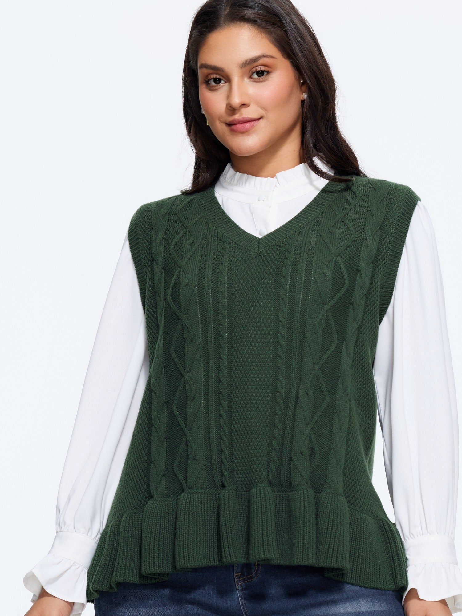 V‑Neck Cable Knit Sweater Vest