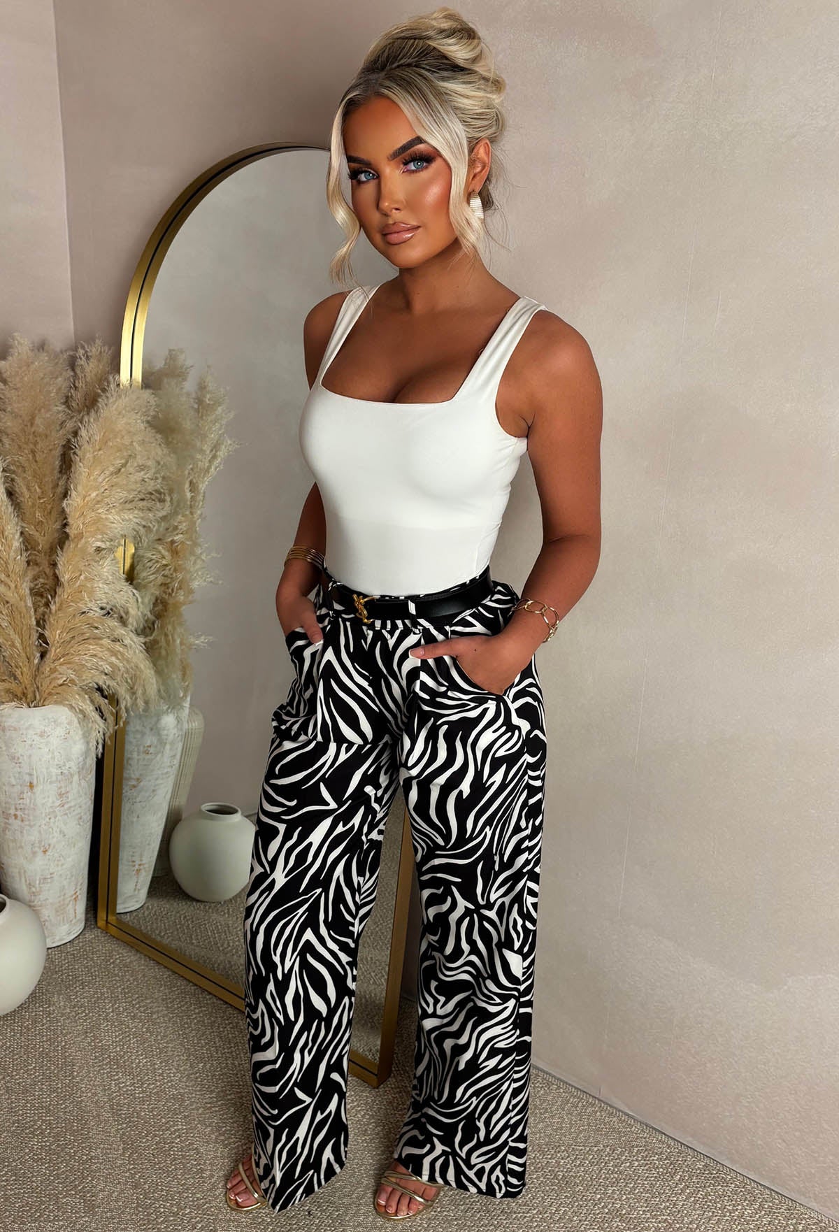 Wild Escape Monochrome Zebra Print Elasticated Back Trousers