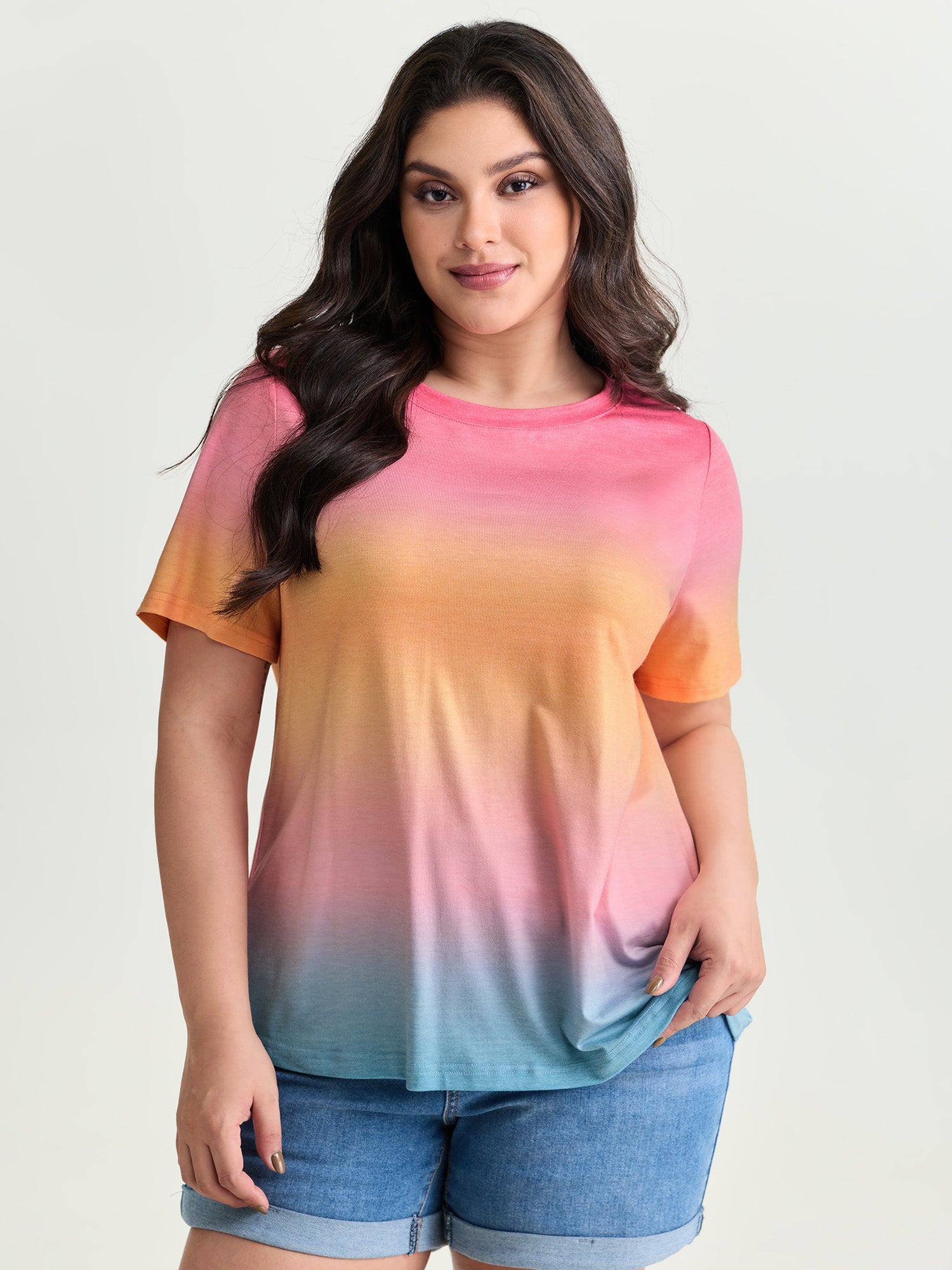 Ombre Gradient Round Neck T-Shirt