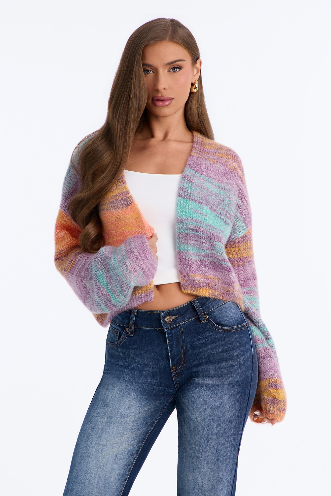 Sabriya Spacedye Cropped Cardigan - Orange/combo