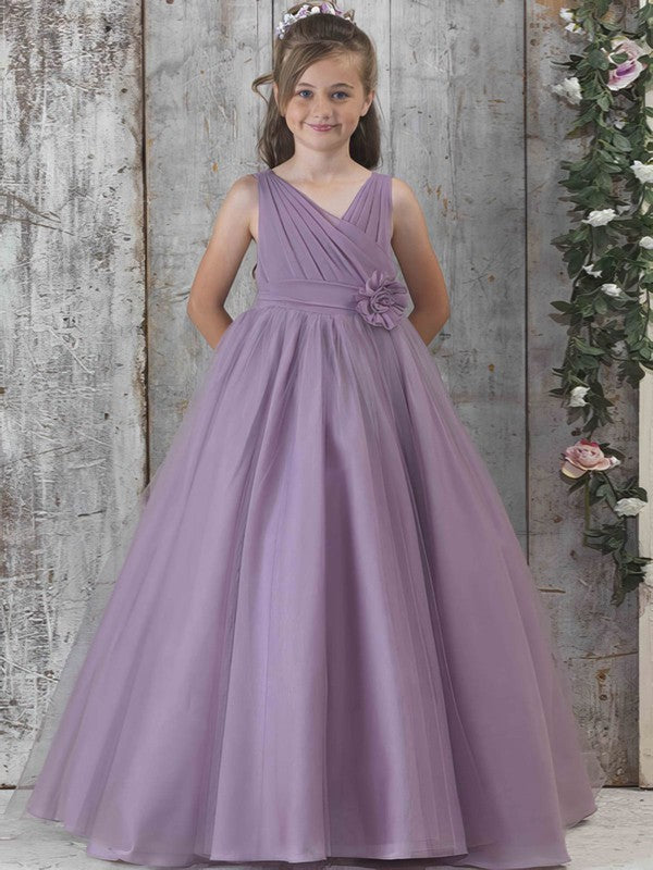 Fabulous V-Neck Sleeveless Tulle A-Line Flower Girl Dresses with Ruffles