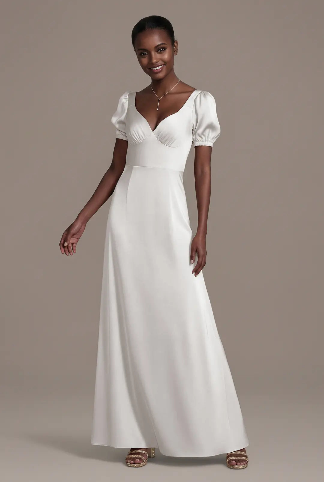 Matte Satin Short Sleeve A-Line Dress
