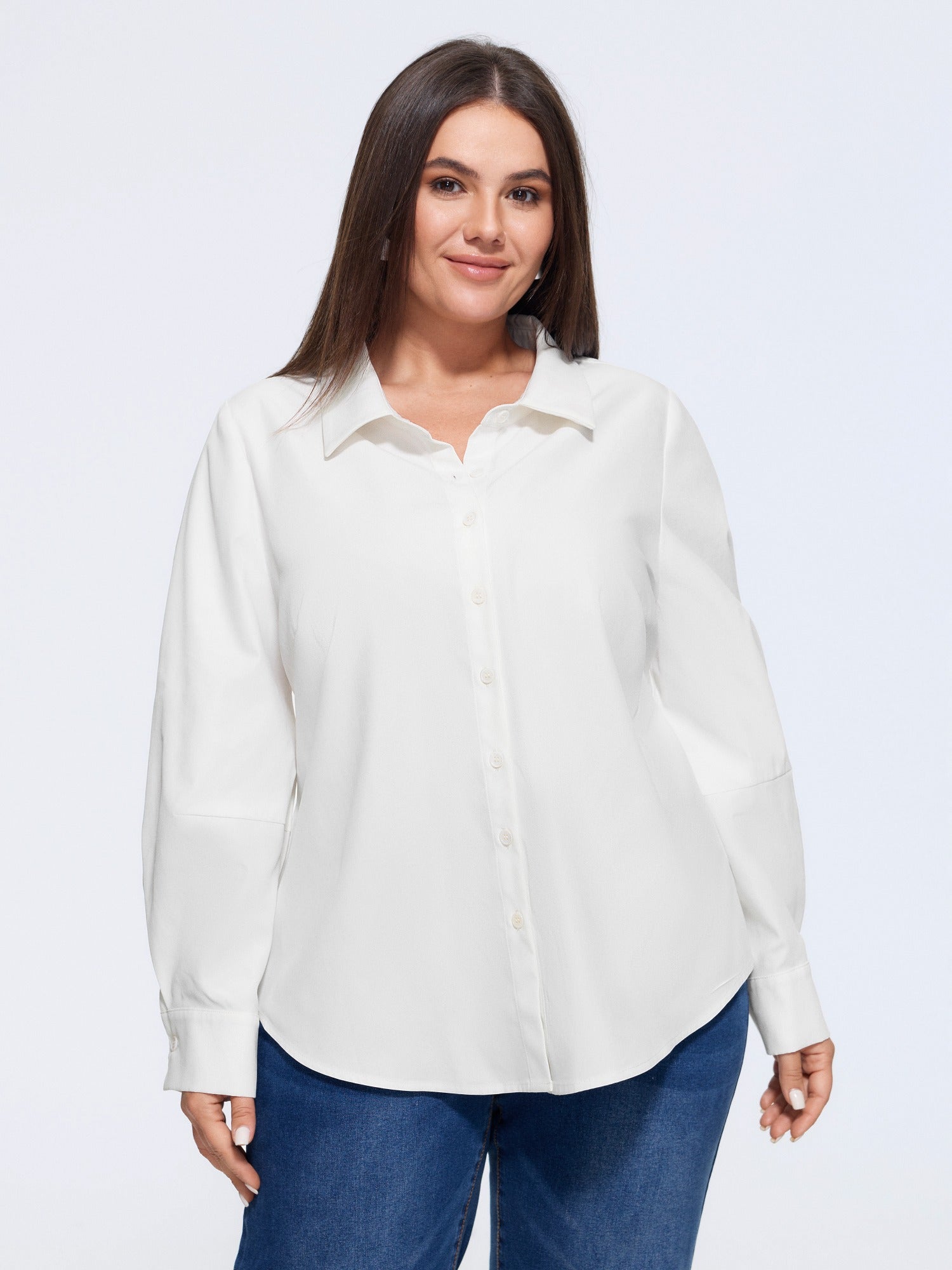 Plain Curved Hem Button Down Shirt