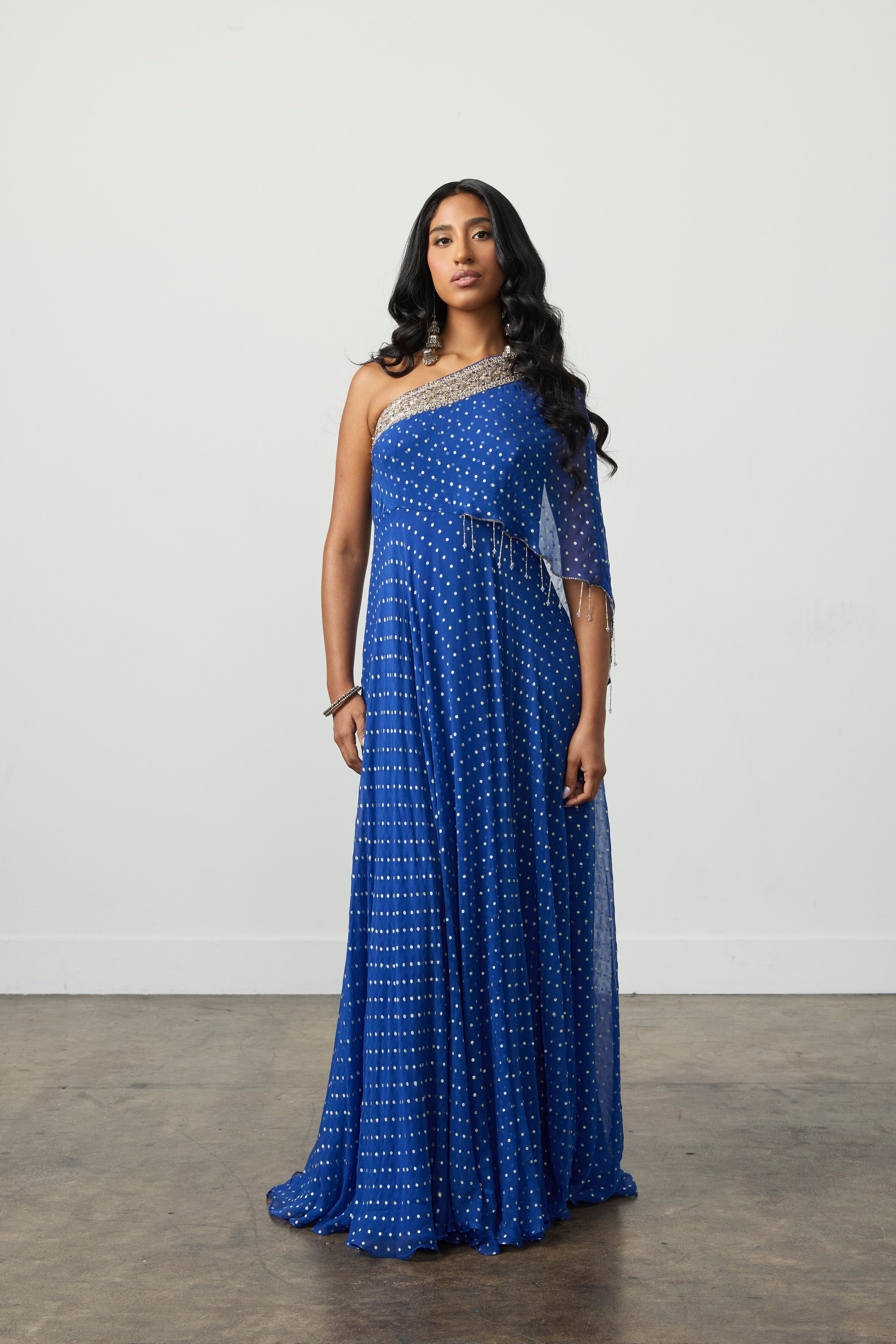 One Shoulder Royal Blue Kaftan