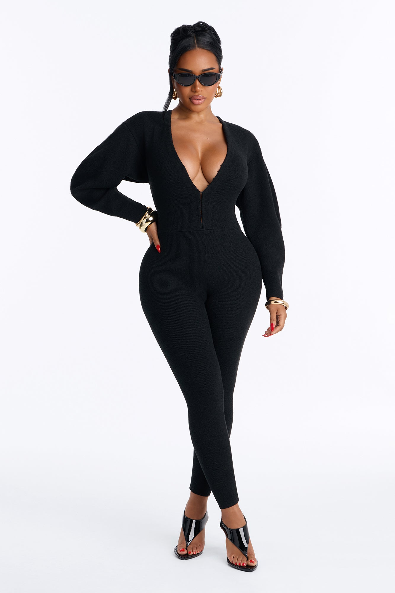 On Cloud Nine Sweater Barrel Sleeve Jumpsuit - Black