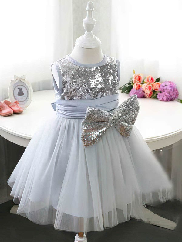 Gorgeous Jewel Tulle Sequined Ball Gown Flower Girl Dresses with Bow
