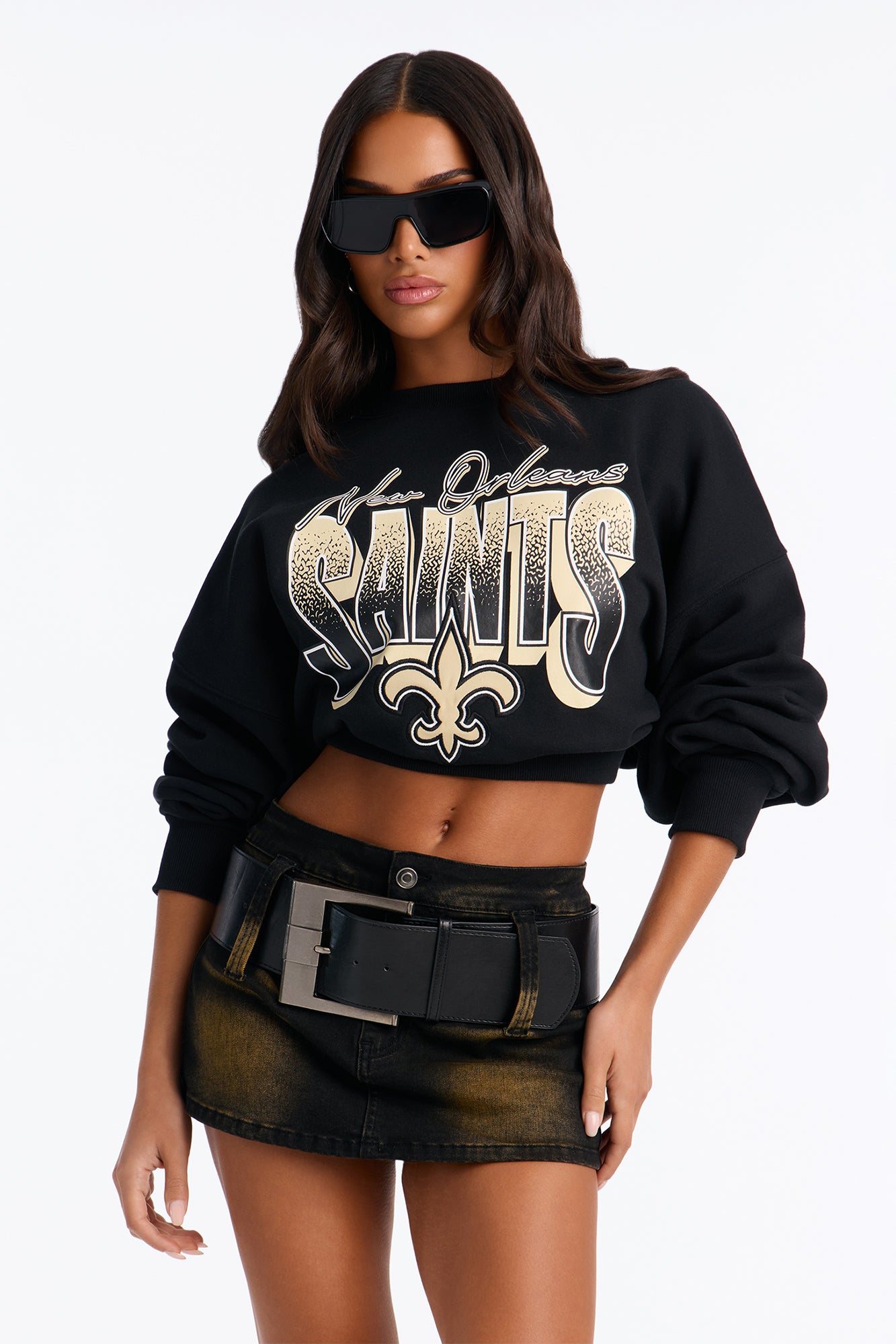 NFL Saints Curved Hem Sweatshirt - Black