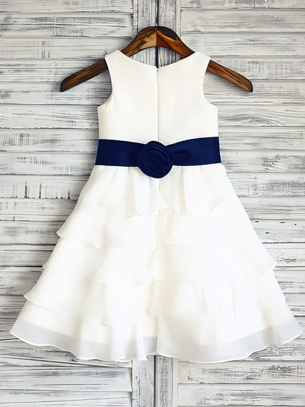 Exquisite Tiered A-Line Crew Chiffon Satin Flower Girl Dresses