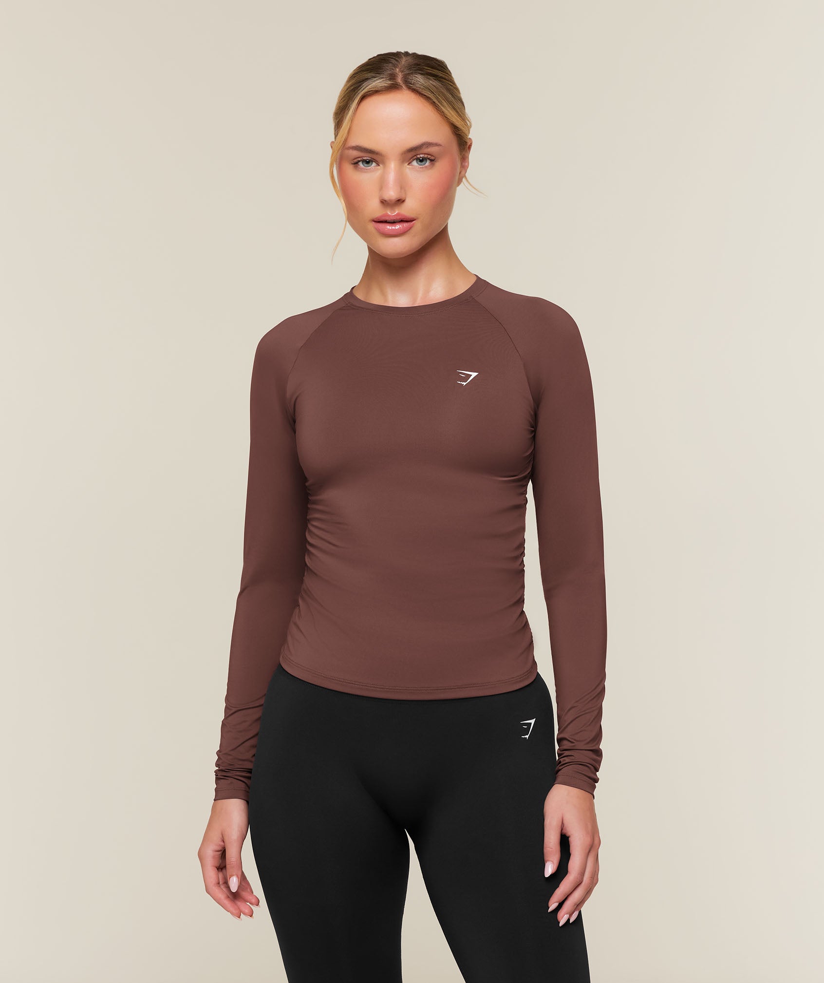 Gymshark Training Ruche Long Sleeve Top - Espresso Brown