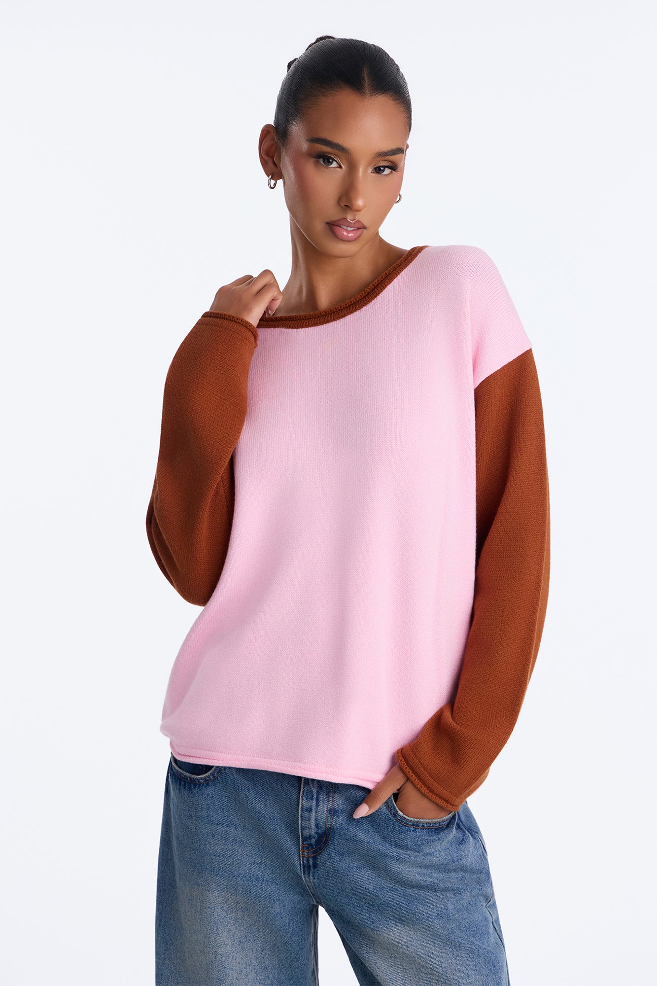 Amalia Colorblock Pullover Sweater - Pink/combo