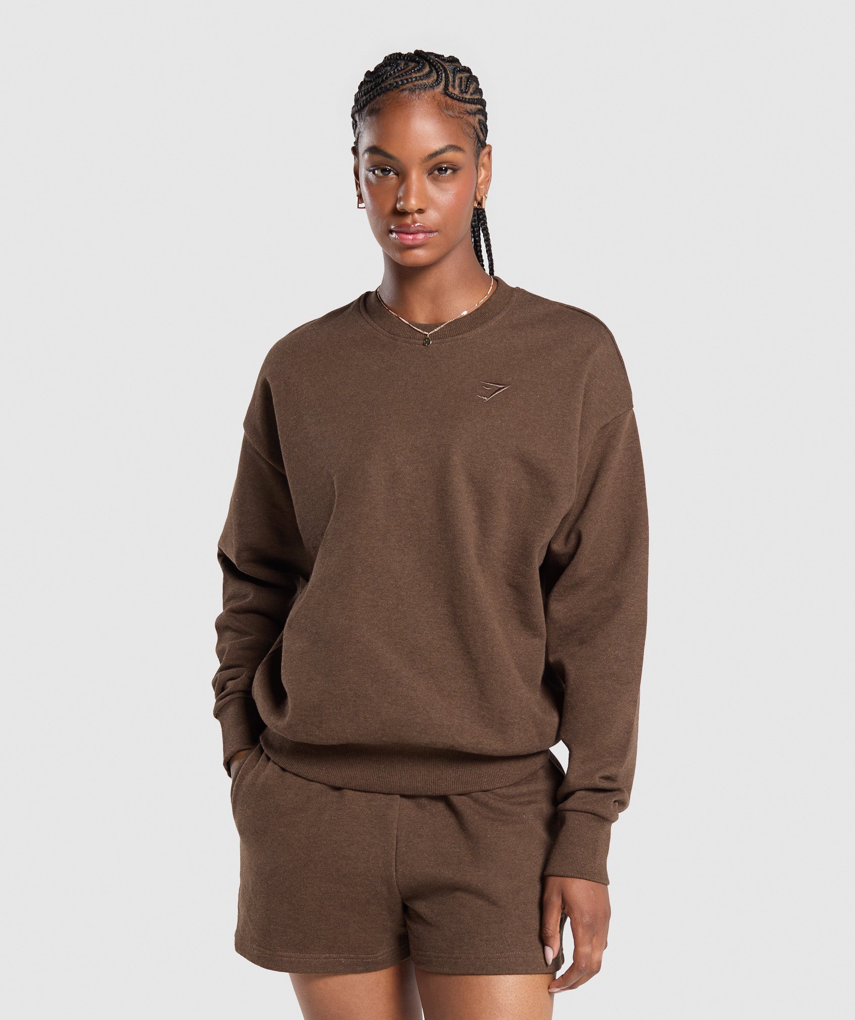 Gymshark Rest Day Sweats Oversized Crew - Bros Cozy Brown Marl