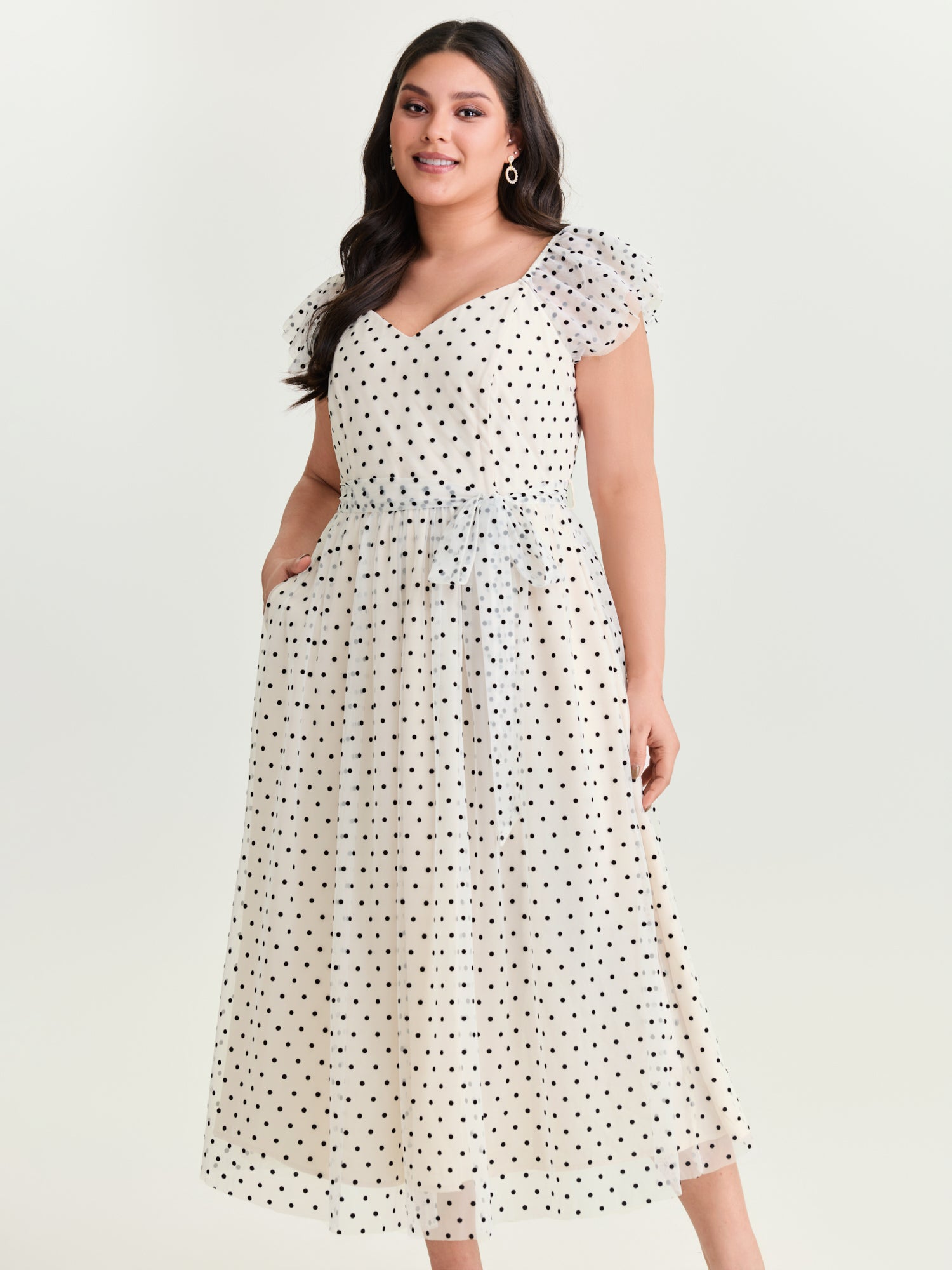 Polka Dot Charm Shirred Sheer Midi Dress