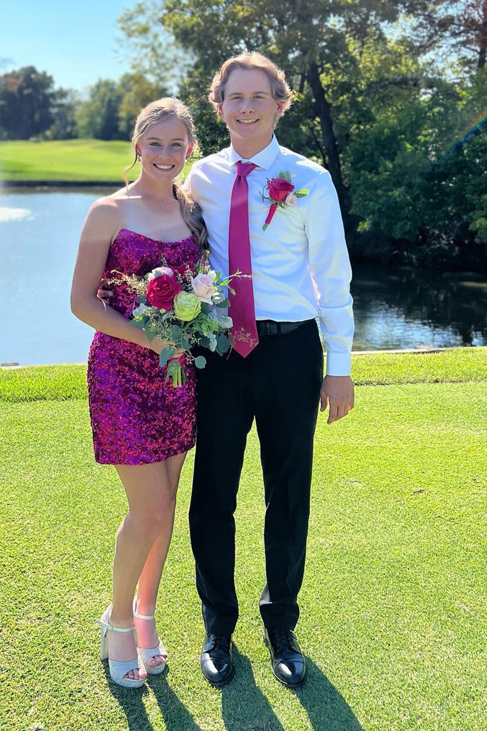 Sparkly Fuchsia Sequins Strapless Sleeveless Tight Homecoming Dress/Mini Dress