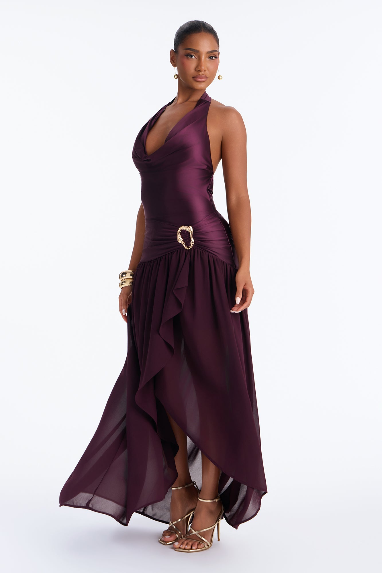 Spotlight Vibe Satin Maxi Dress - Plum
