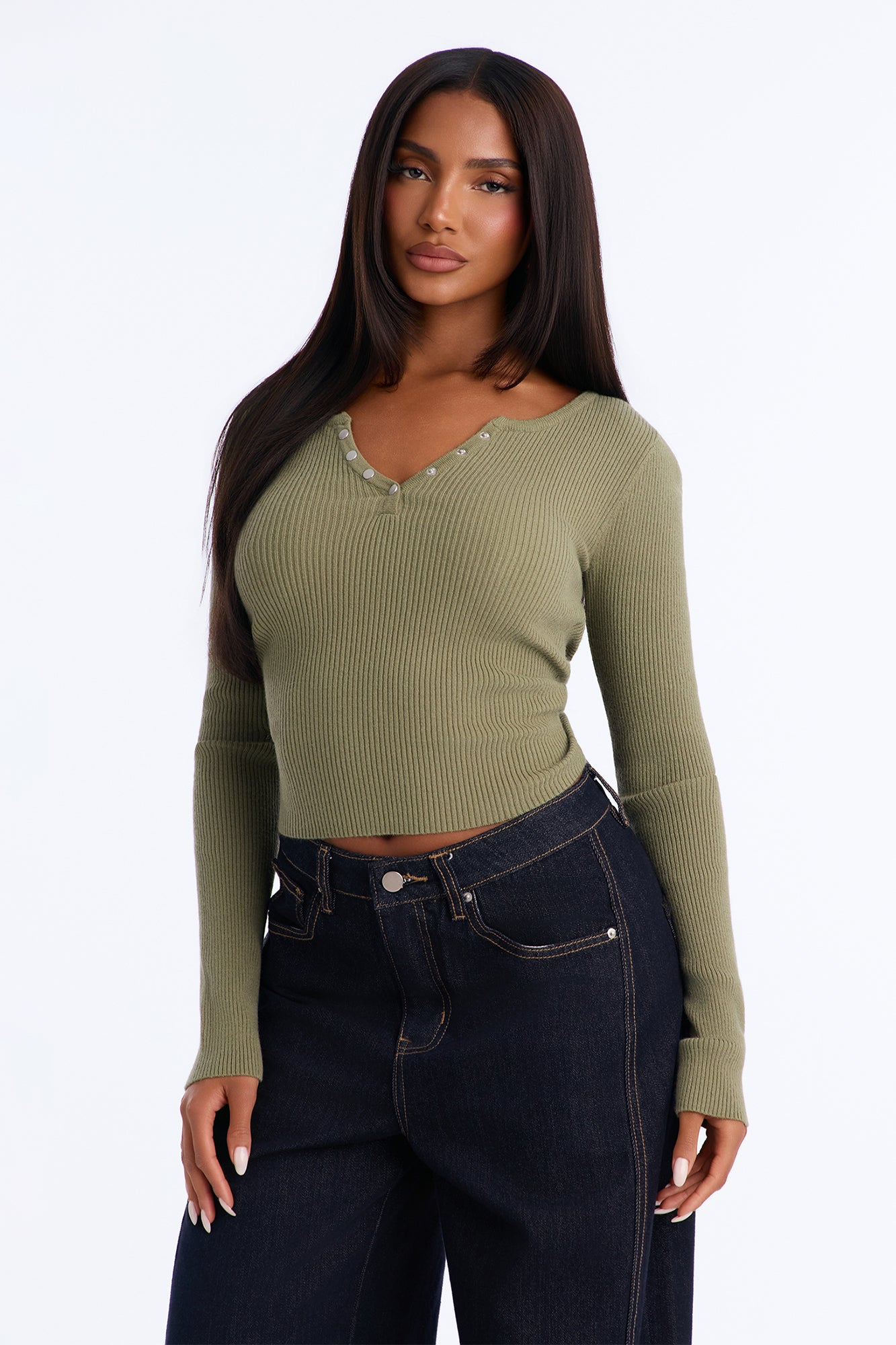 Laurita Henley Sweater Top - Green