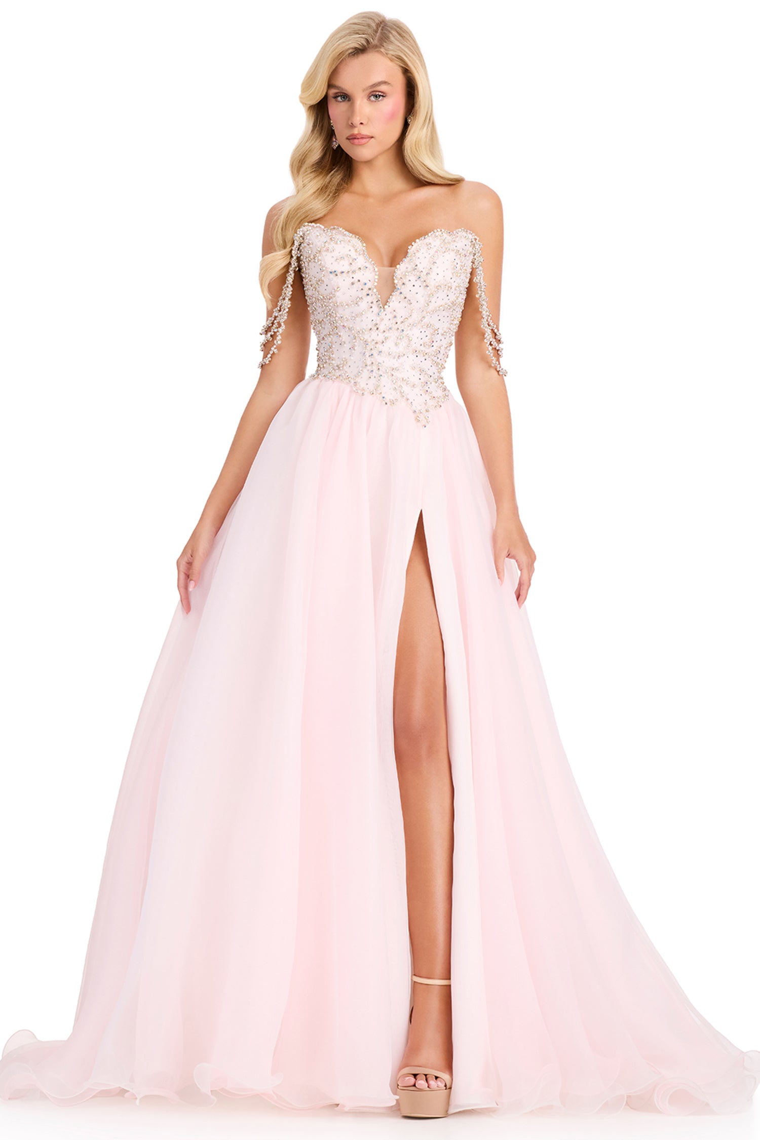 Ashley Lauren 12421 - Draped Beaded Strap Organza Prom Gown
