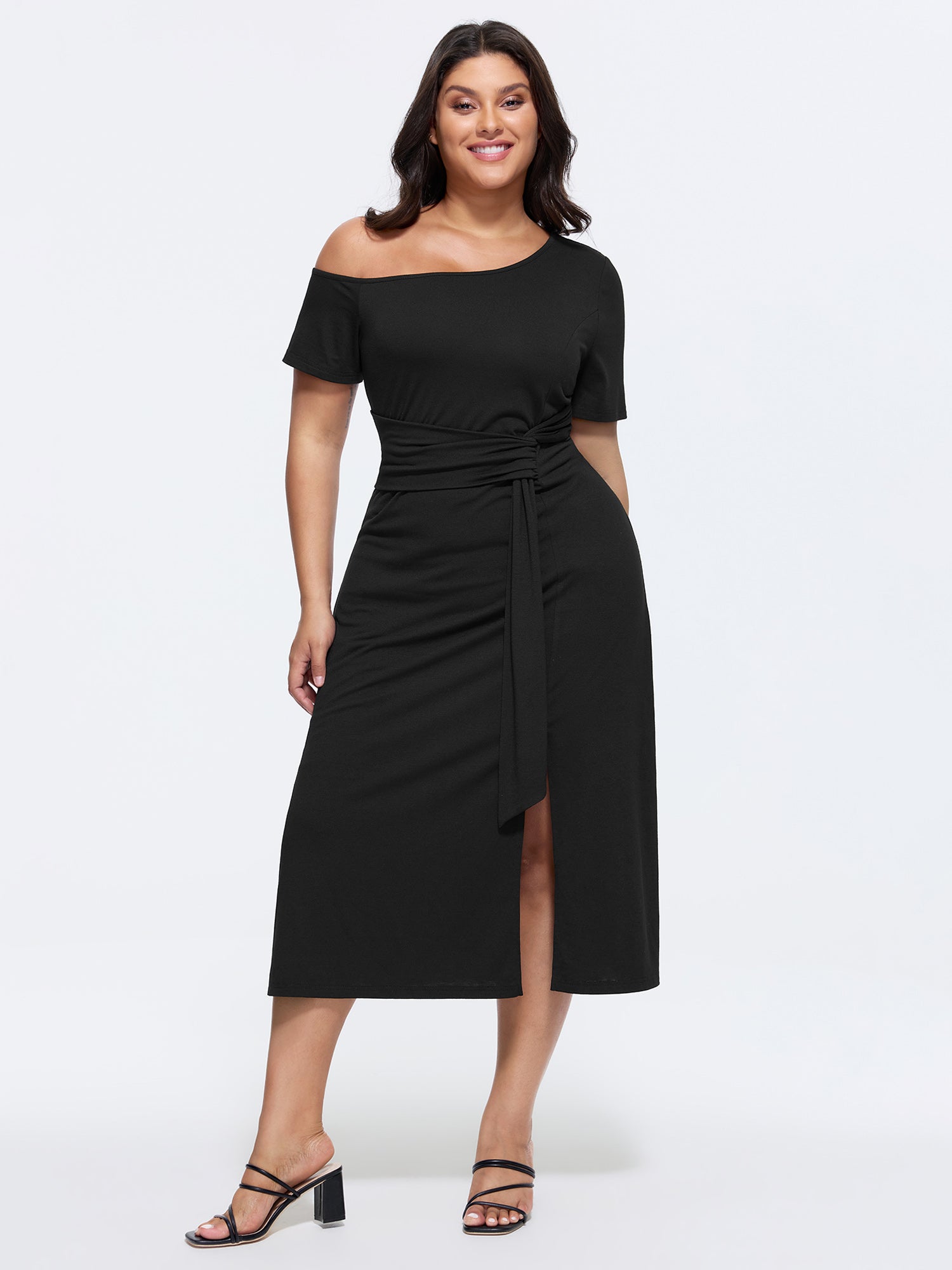 Supersoft One-Shoulder Waist-Defining Midi Dress