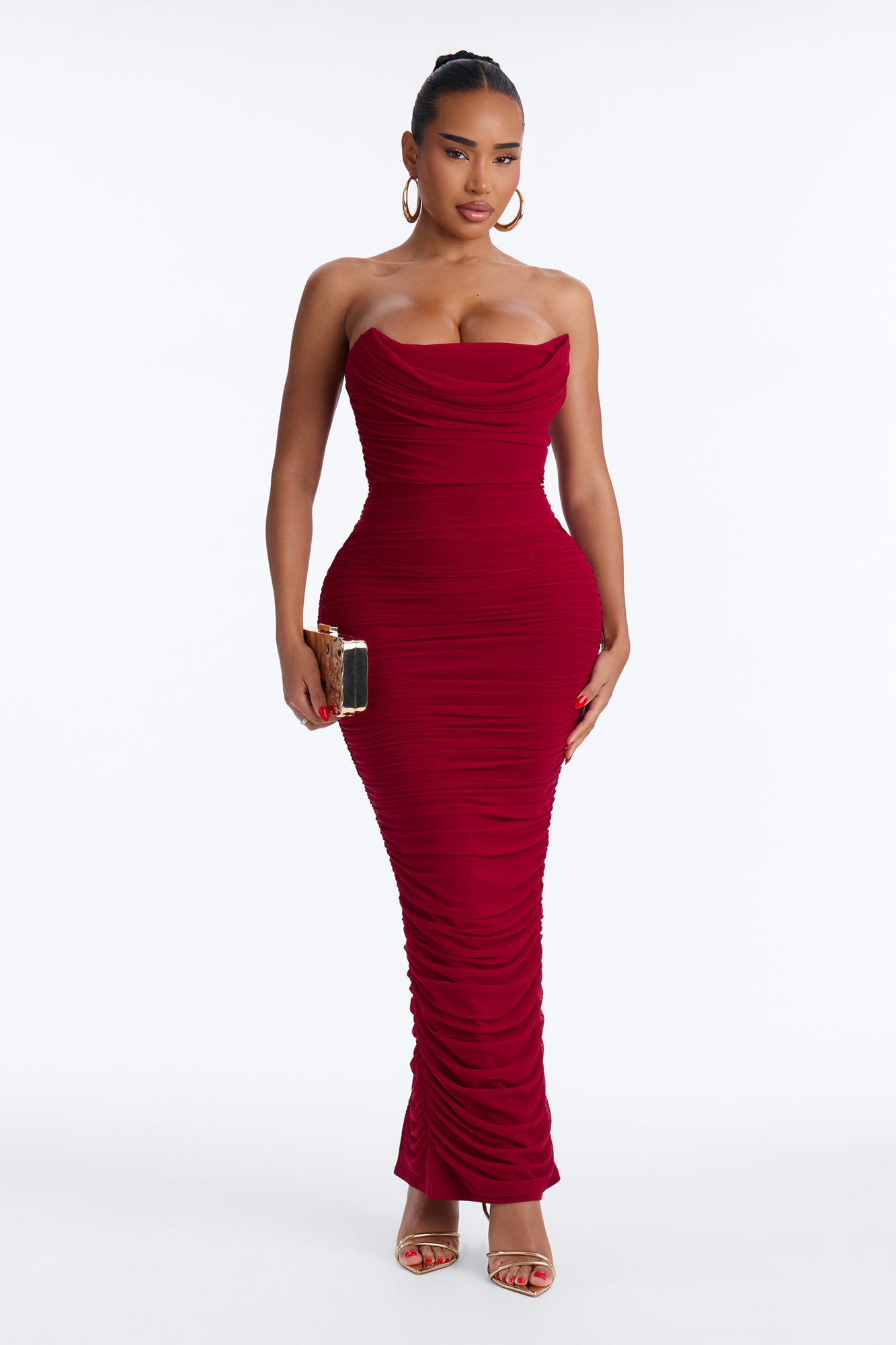 Sylvia Ruched Maxi Dress - DarkRed