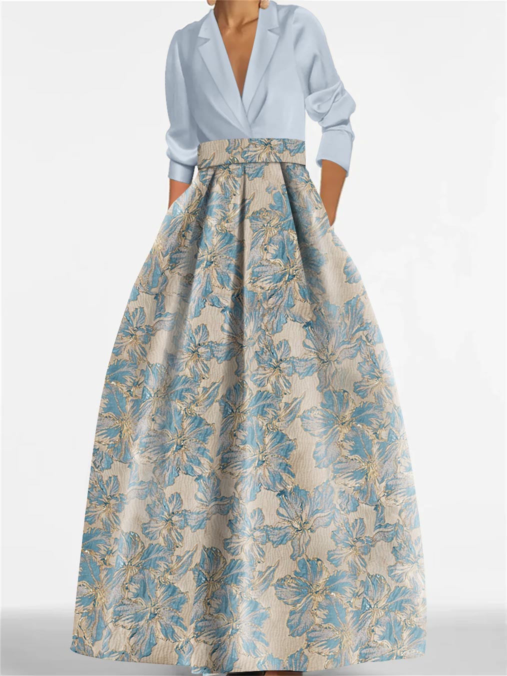 Printed Floral 3/4 Sleeve Shirt Collar A-Line Dress for Mother of the Bride & Groom
