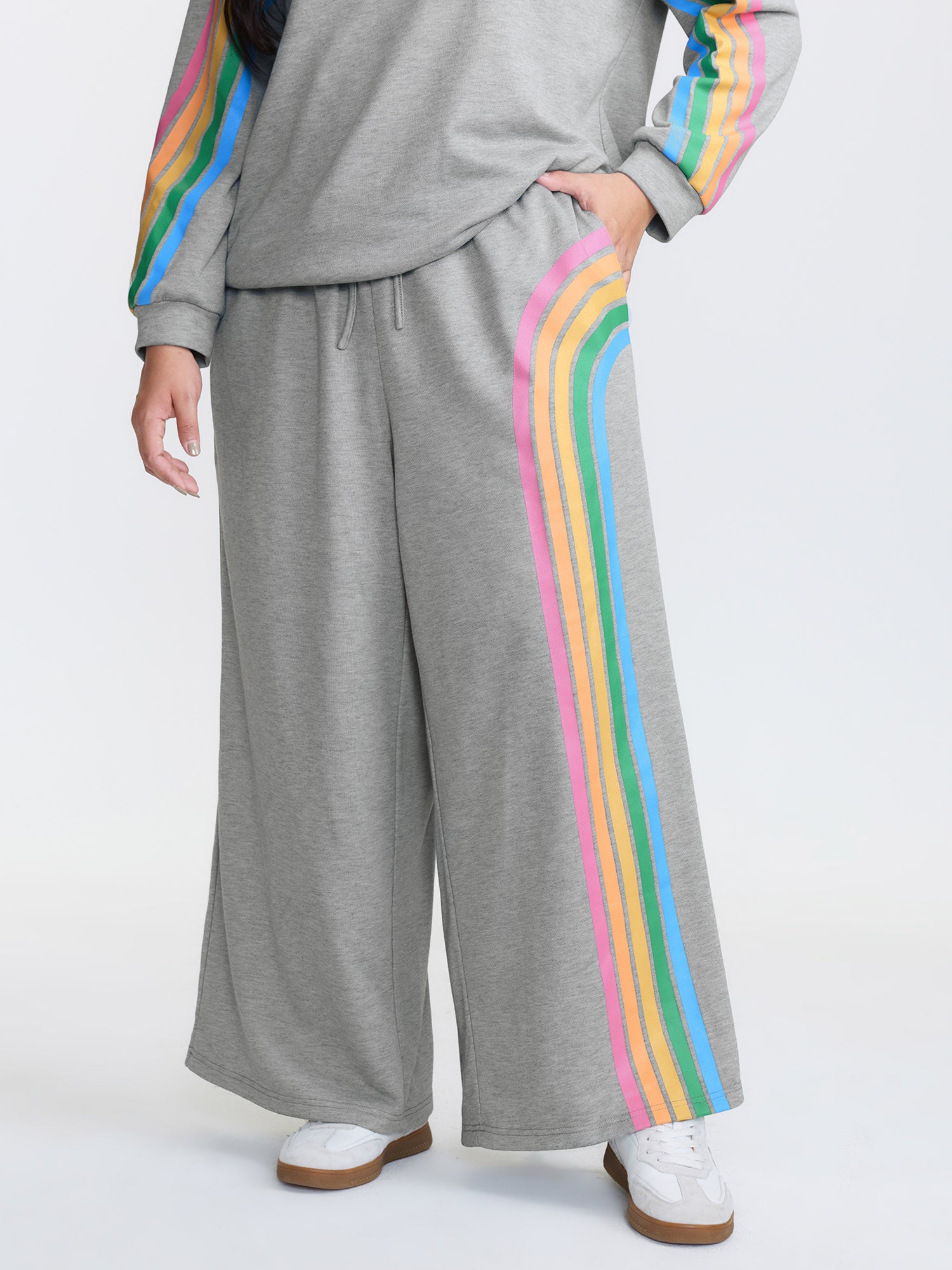 Rainbow Print Drawstring Wide-Leg Sweatpants