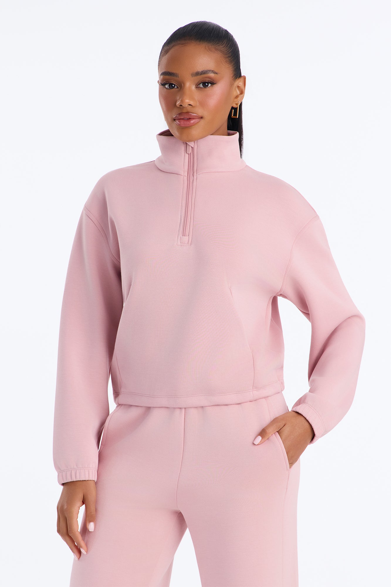 Bella Scuba Lounge Quarter Zip Sweatshirt - Pink