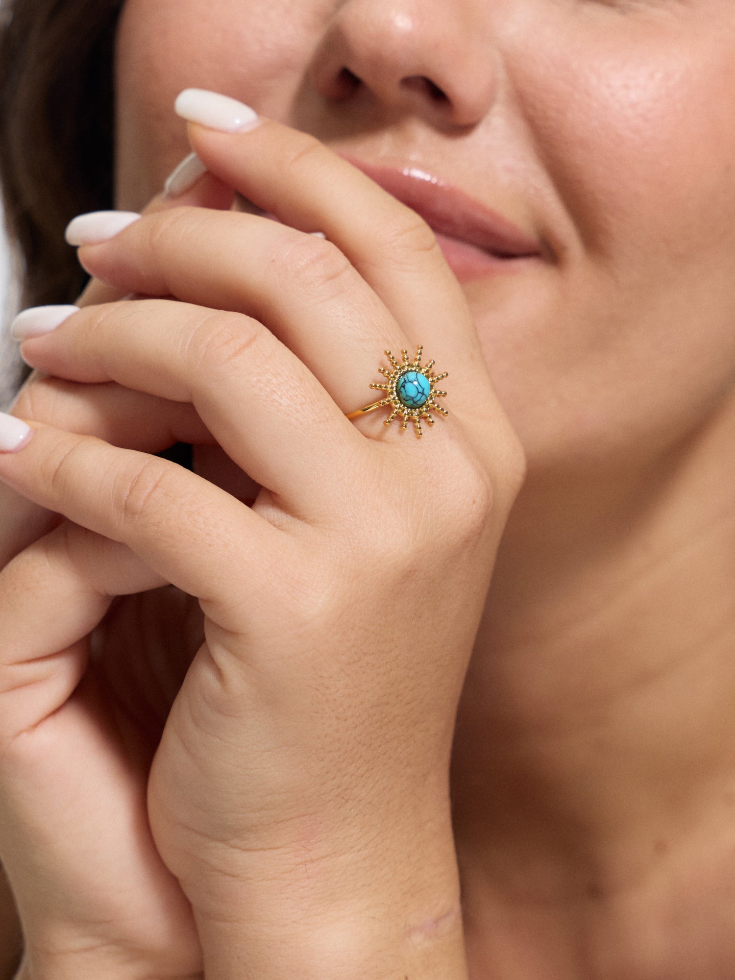 Gold Sunburst Turquoise Adjustable Open Ring