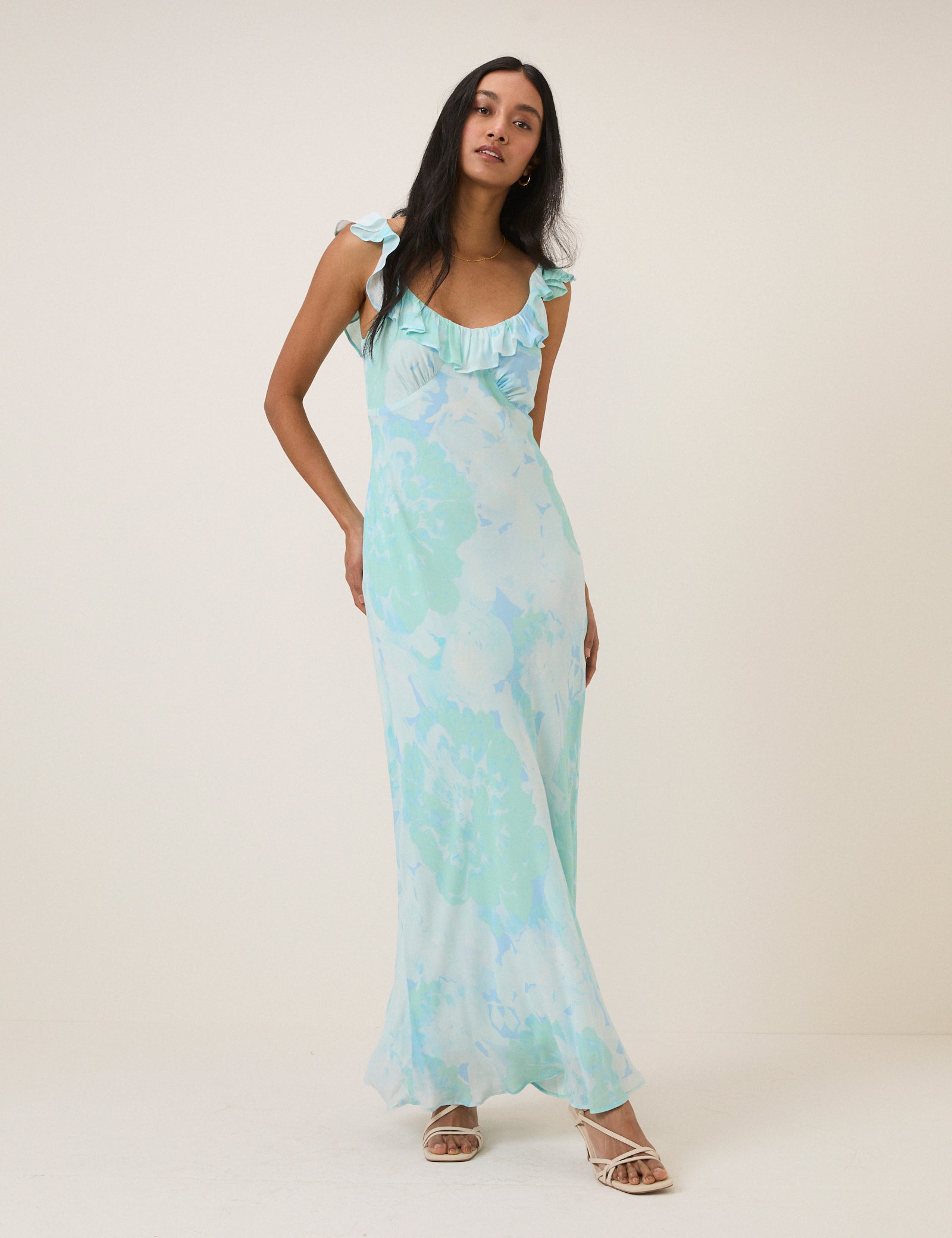 Blue Floral Chiffon Logan Maxi Dress